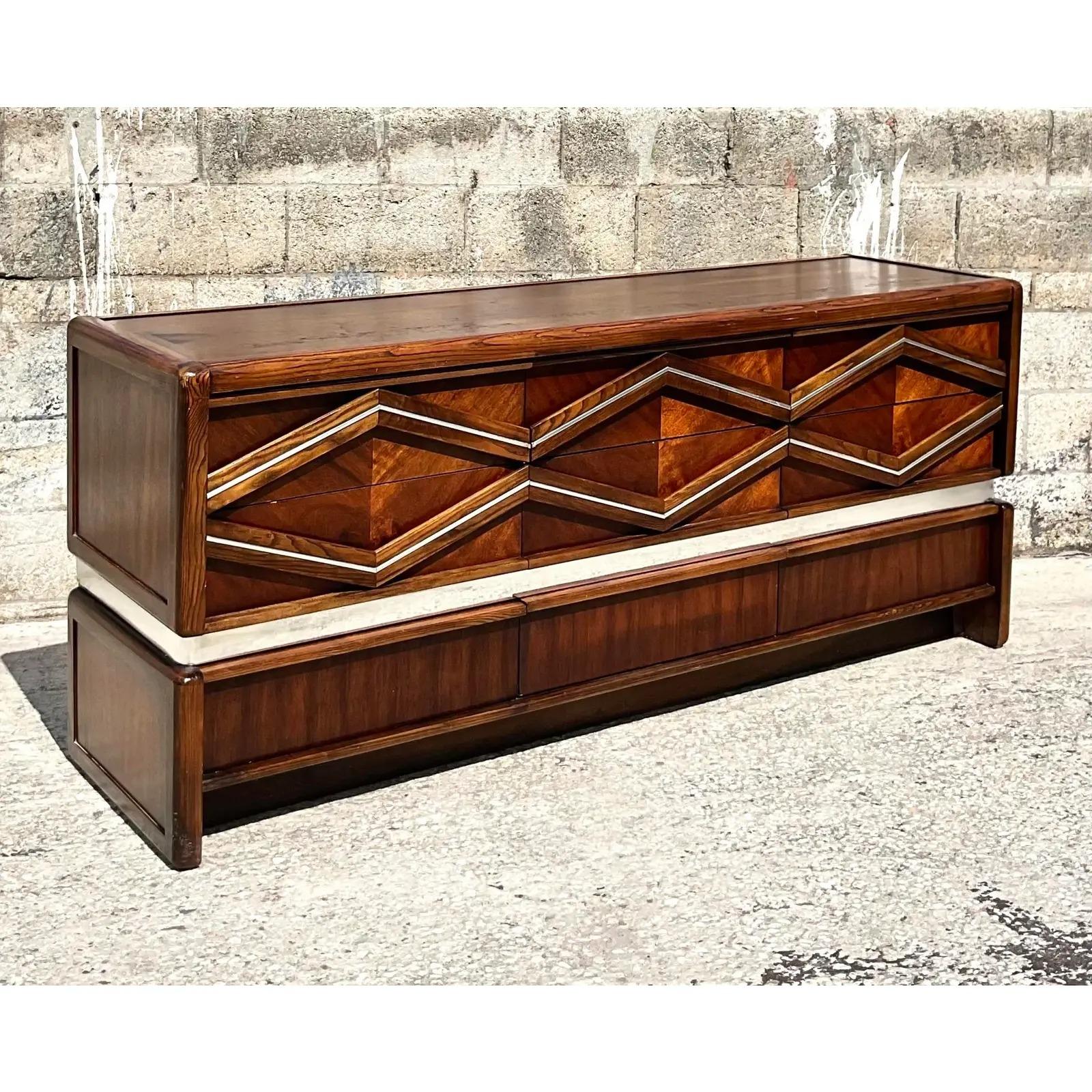 Vintage Midcentury Pulaski Chrome Diamond Dresser 3