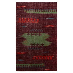 Vintage Midcentury Purple and Green Wool Rug with Red and Blue Tribal Accents