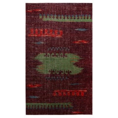 Lila und Grüner Wollteppich aus der Mitte des Jahrhunderts mit roten und blauen Stammes-Akzenten