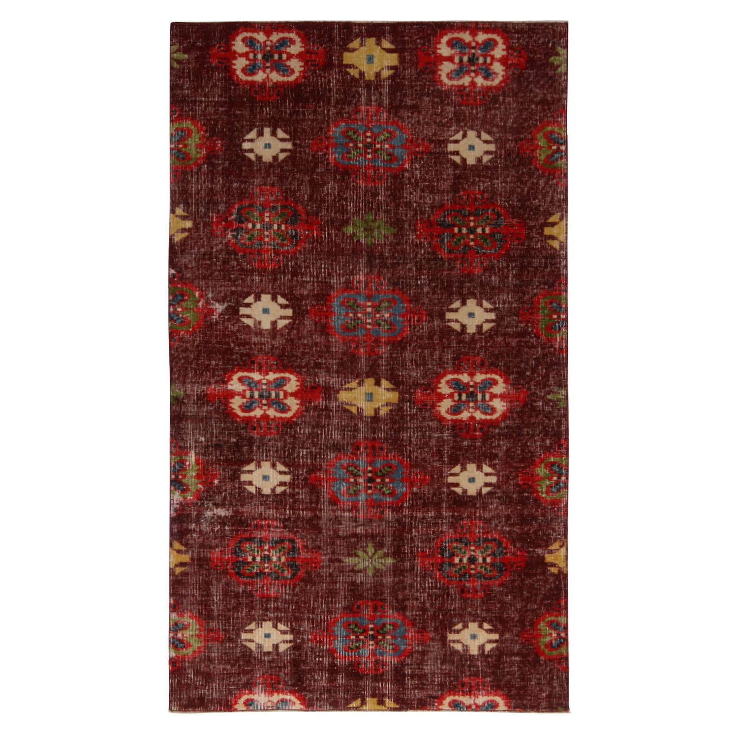 Vintage Midcentury Purple Red, Geometric Wool Multi-Color Accents by Rug & Kilim For Sale