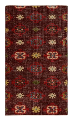 Vintage Midcentury Purple Red, Geometric Wool Multi-Color Accents by Rug & Kilim