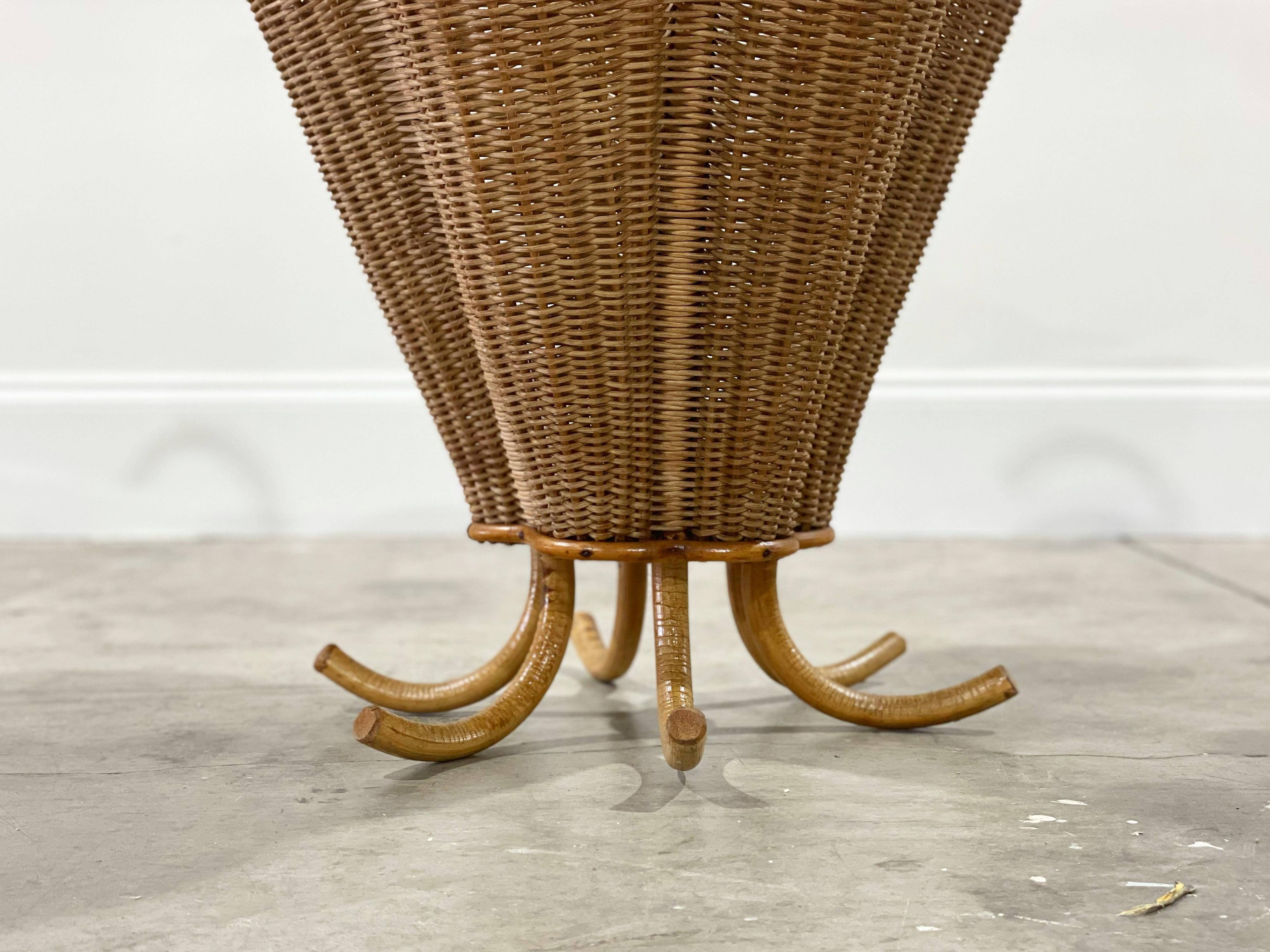 French Vintage Midcentury Rattan Wicker Umbrella Stand, France circa 1960s For Sale