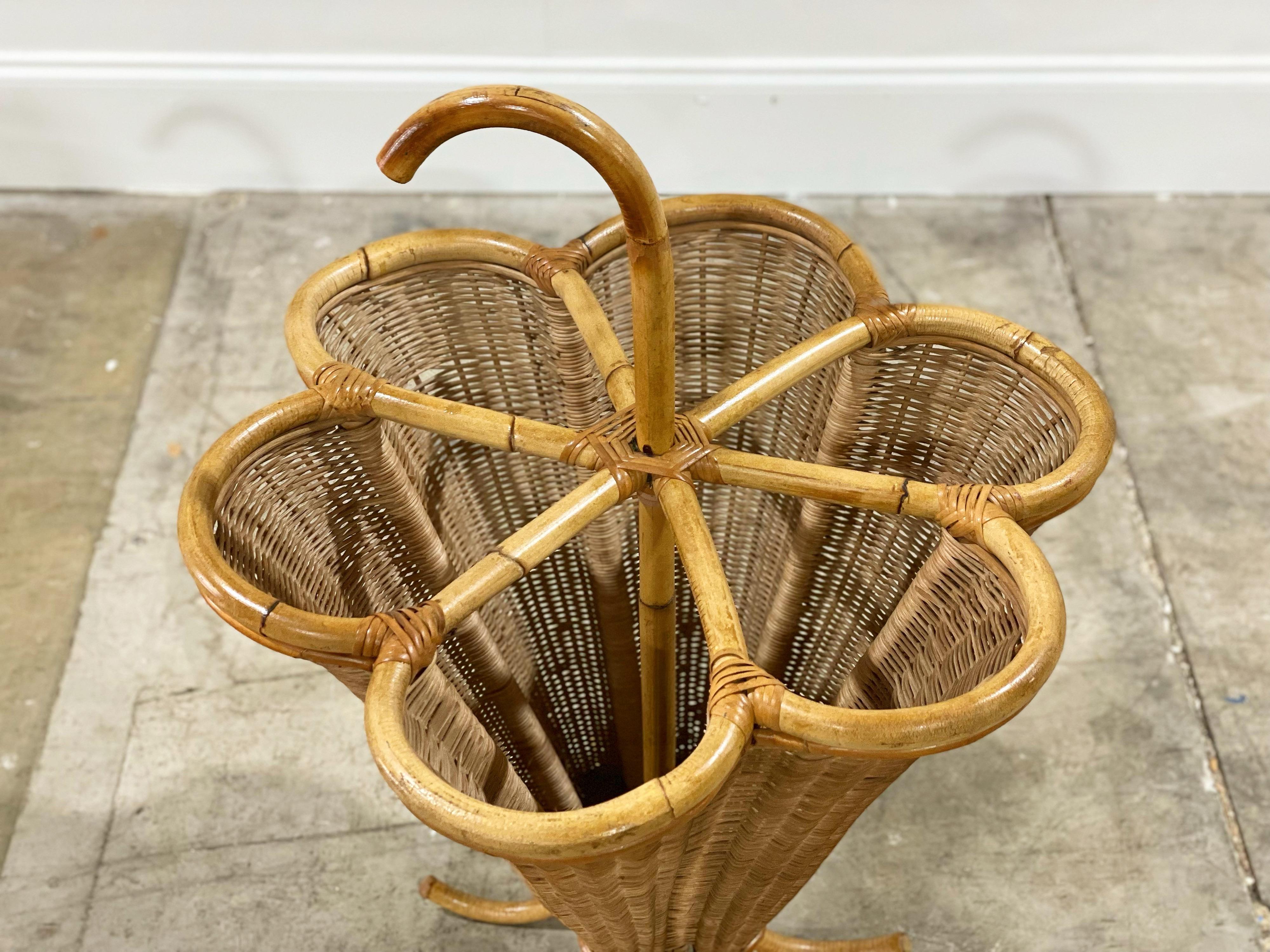 Vintage Midcentury Rattan Wicker Umbrella Stand, France circa 1960s In Good Condition For Sale In Framingham, MA