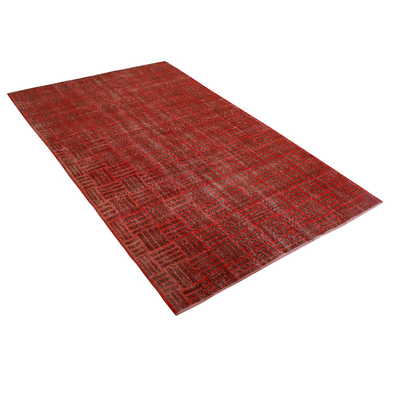 Mid-Century Modern Tapis en laine géométrique rouge et marron vintage du milieu du siècle dernier de Rug & Kilim en vente