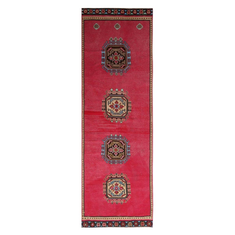 Vintage Midcentury Red and Tan-Gold Medallion Style Wool Rug by Rug and ...