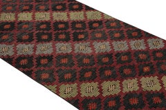 Vintage Midcentury Red/Black Wool Kilim Rug, Green Blue Striped by Rug & Kilim