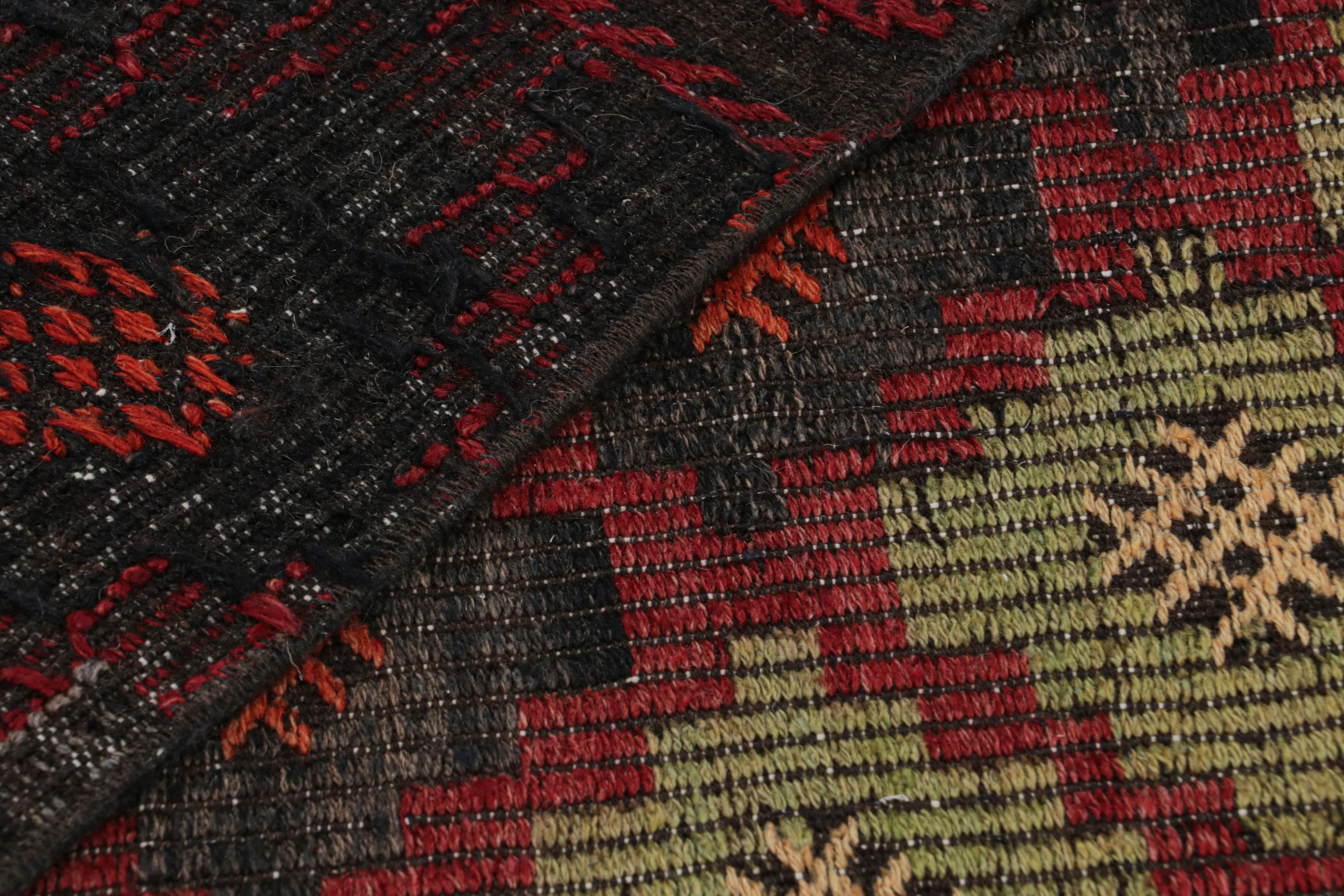 Vintage Midcentury Red/Black Wool Kilim Rug, Green Blue Striped by Rug & Kilim For Sale 1