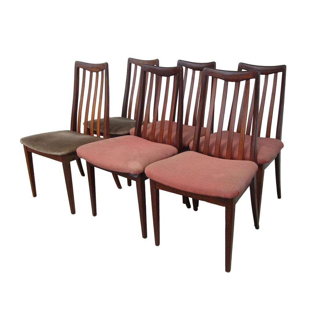 Set Vintage Midcentury Teak Slat Back Chairs For Sale