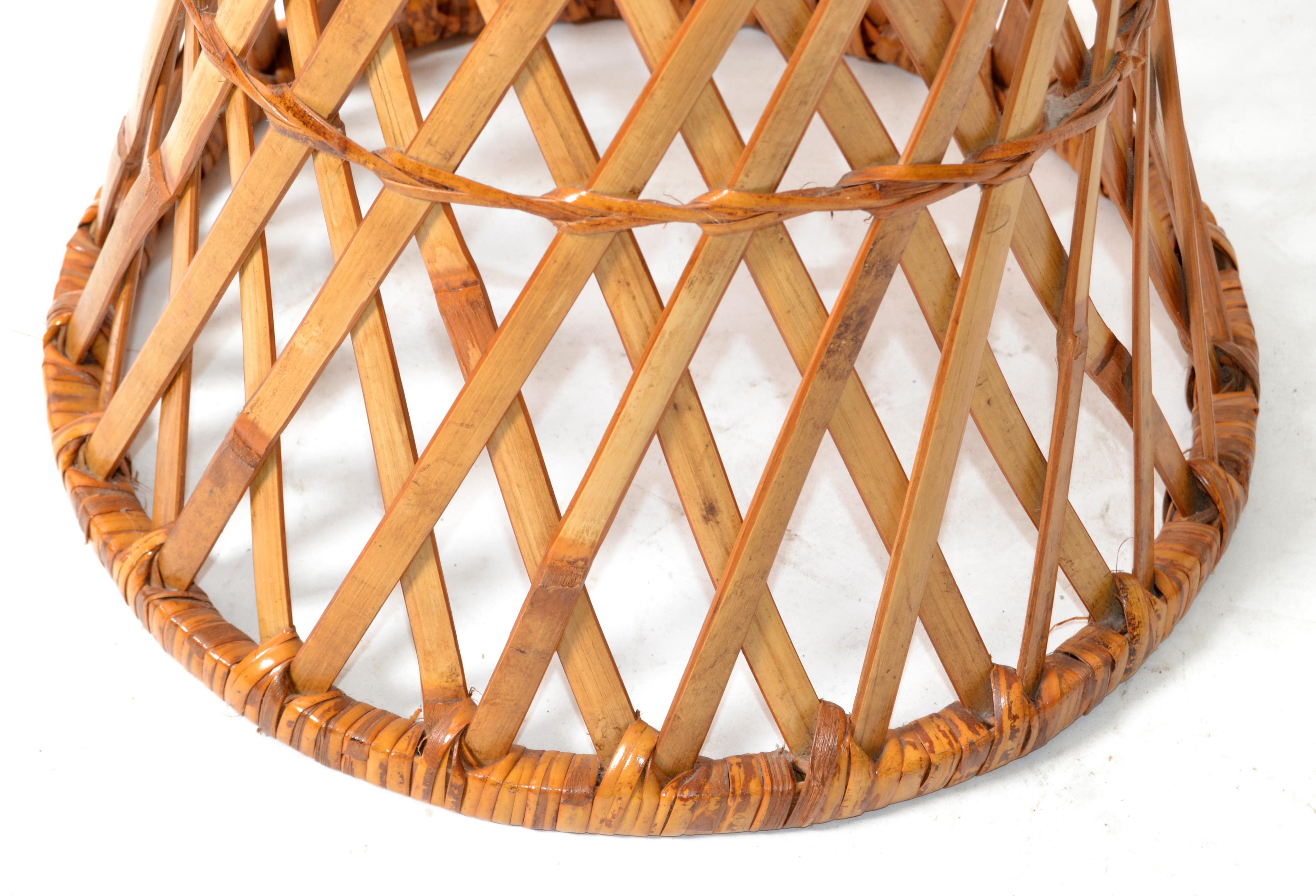 Vintage Midcentury Round Handwoven Rattan Cane Drum, Side, Drink Table Low Stool 2