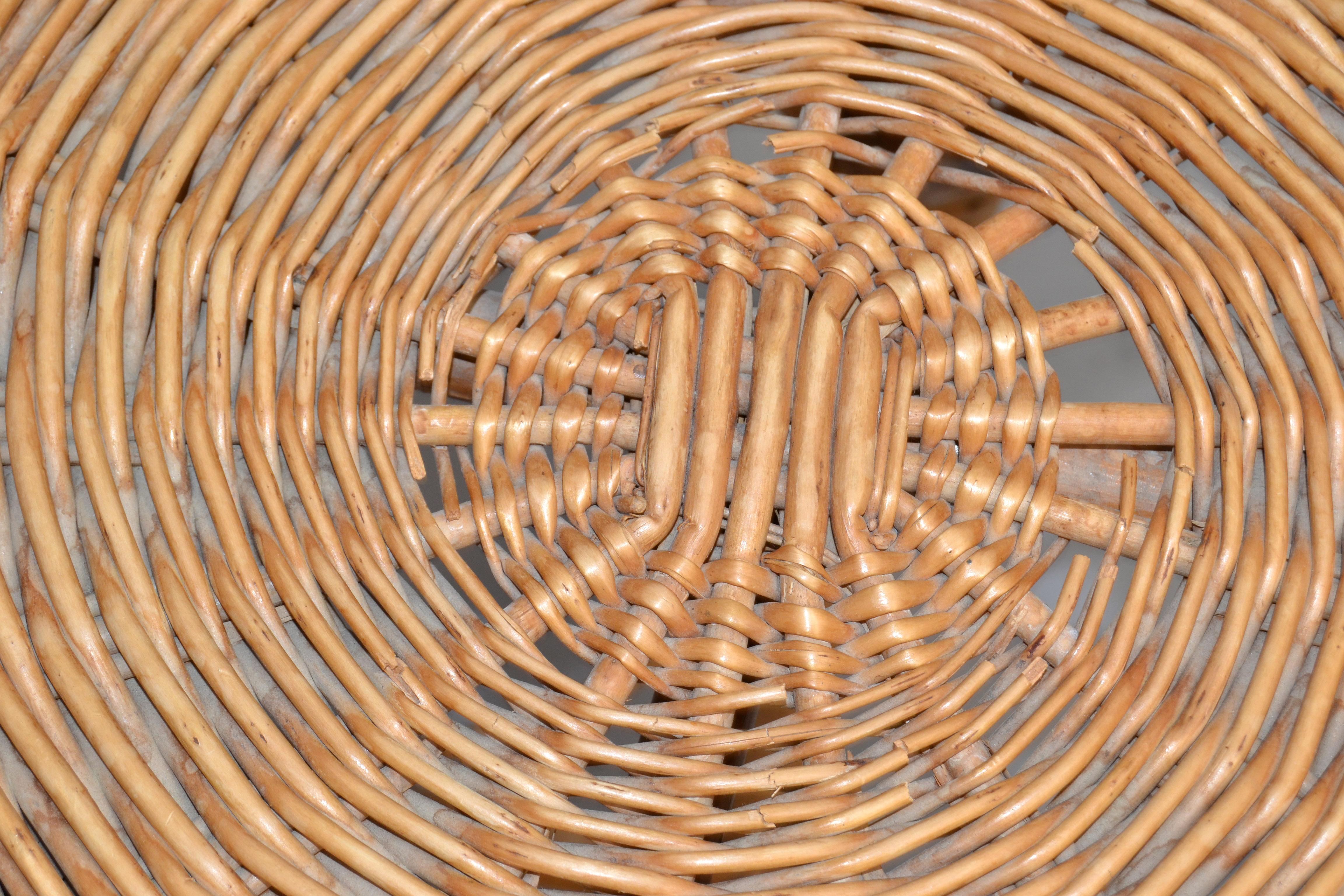 Vintage Midcentury Round Handwoven Rattan Cane Drum, Side, Drink Table Low Stool 2