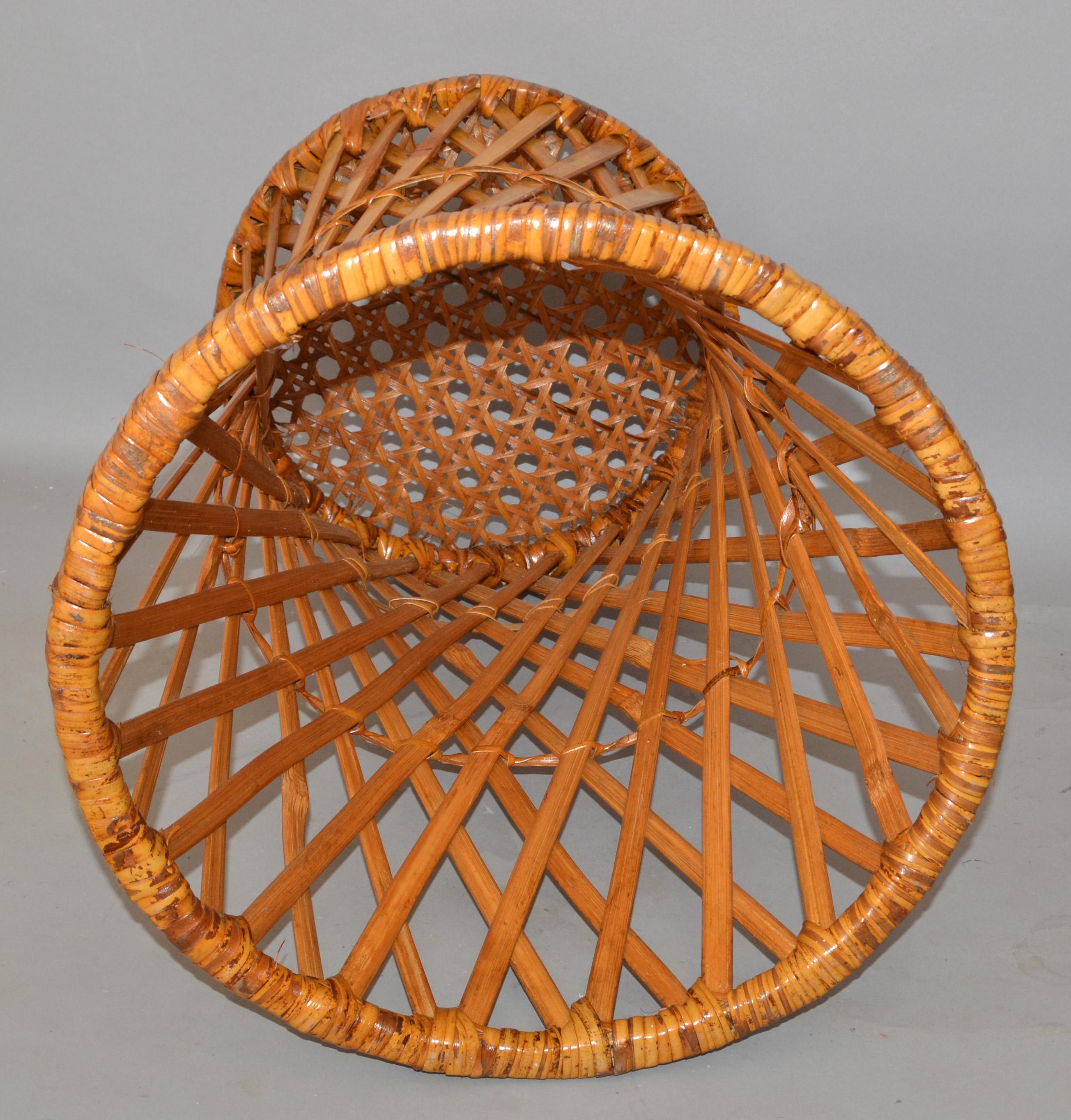 Wicker Vintage Midcentury Round Handwoven Rattan Cane Drum, Side, Drink Table Low Stool