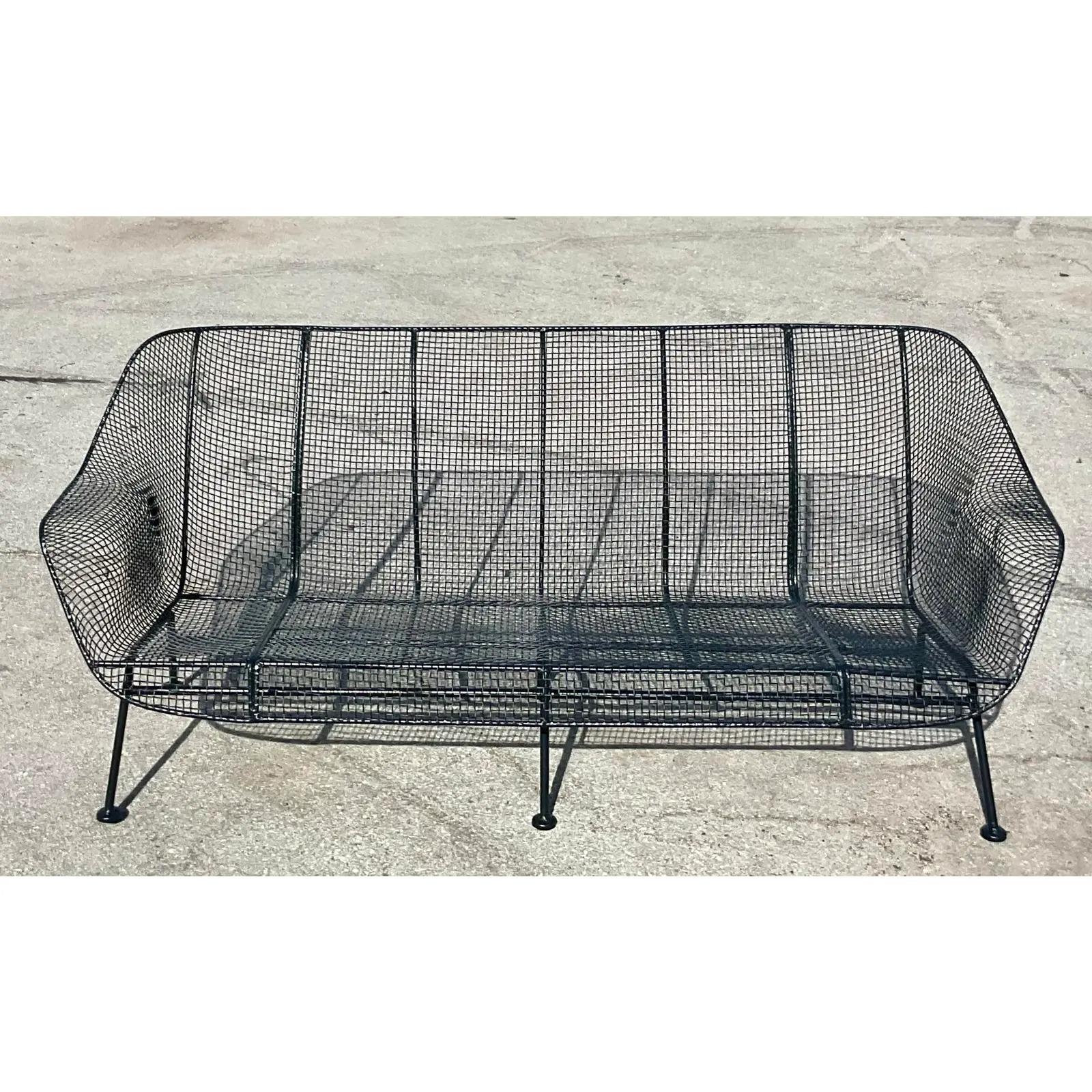 Vintage Midcentury Russell Woodard Rare Extra Long “Sculptura” Wrought Iron Sofa 4
