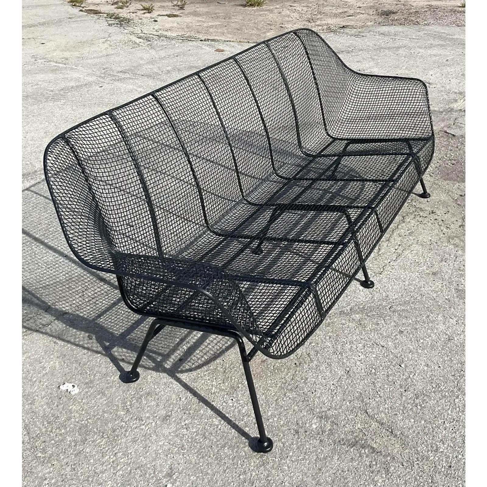 Mid-Century Modern Vintage Midcentury Russell Woodard Rare Extra Long “Sculptura” Wrought Iron Sofa