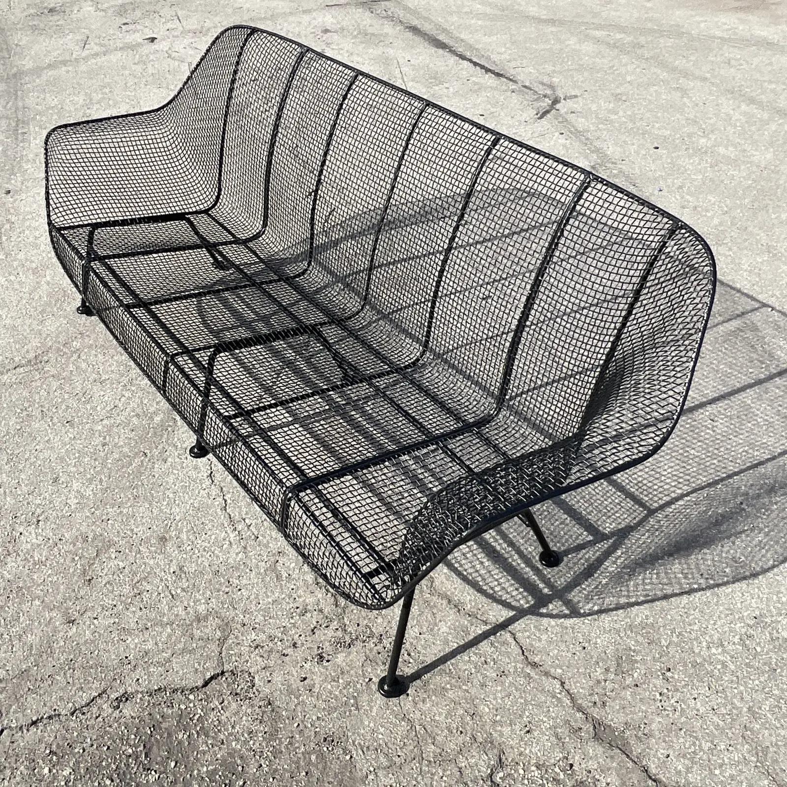 North American Vintage Midcentury Russell Woodard Rare Extra Long “Sculptura” Wrought Iron Sofa
