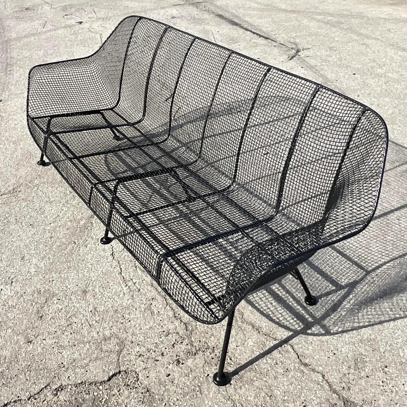 Vintage Midcentury Russell Woodard Rare Extra Long “Sculptura” Wrought Iron Sofa In Good Condition In West Palm Beach, FL