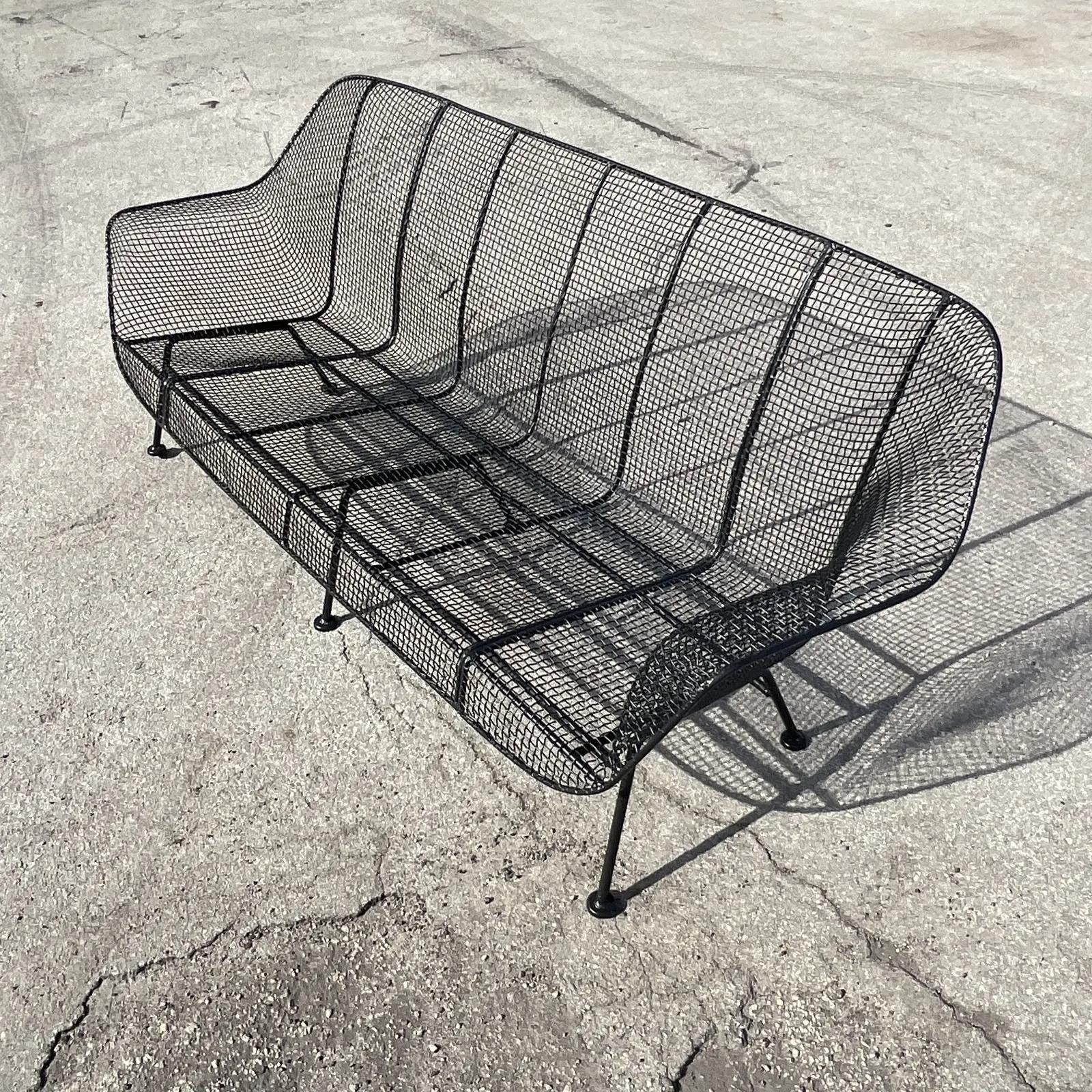 20th Century Vintage Midcentury Russell Woodard Rare Extra Long “Sculptura” Wrought Iron Sofa