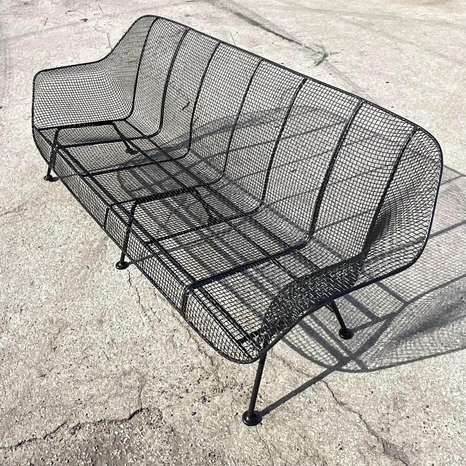 Vintage Midcentury Russell Woodard Rare Extra Long “Sculptura” Wrought Iron Sofa 1