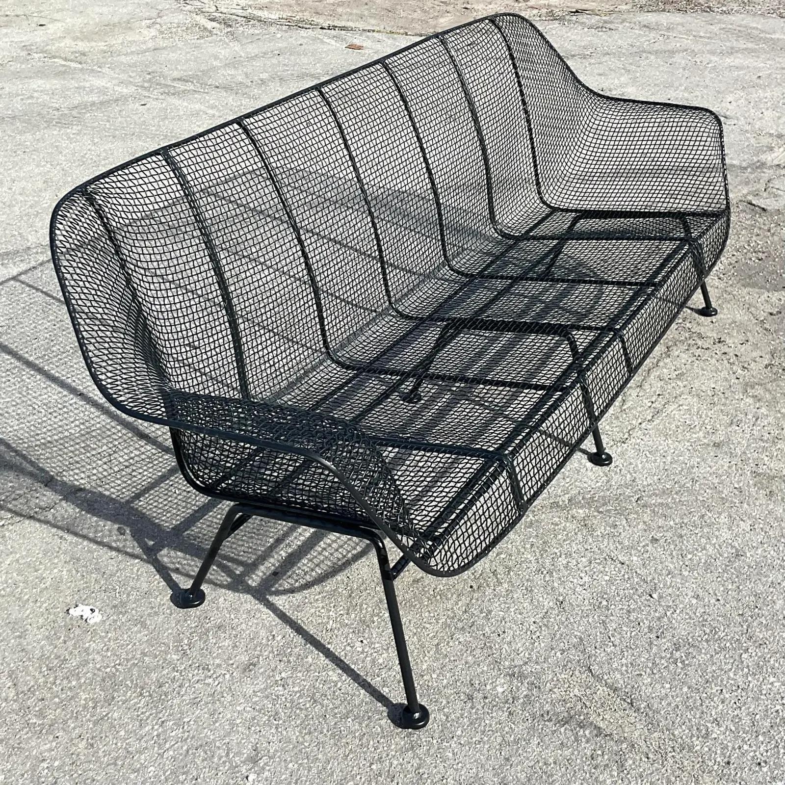 Vintage Midcentury Russell Woodard Rare Extra Long “Sculptura” Wrought Iron Sofa 3