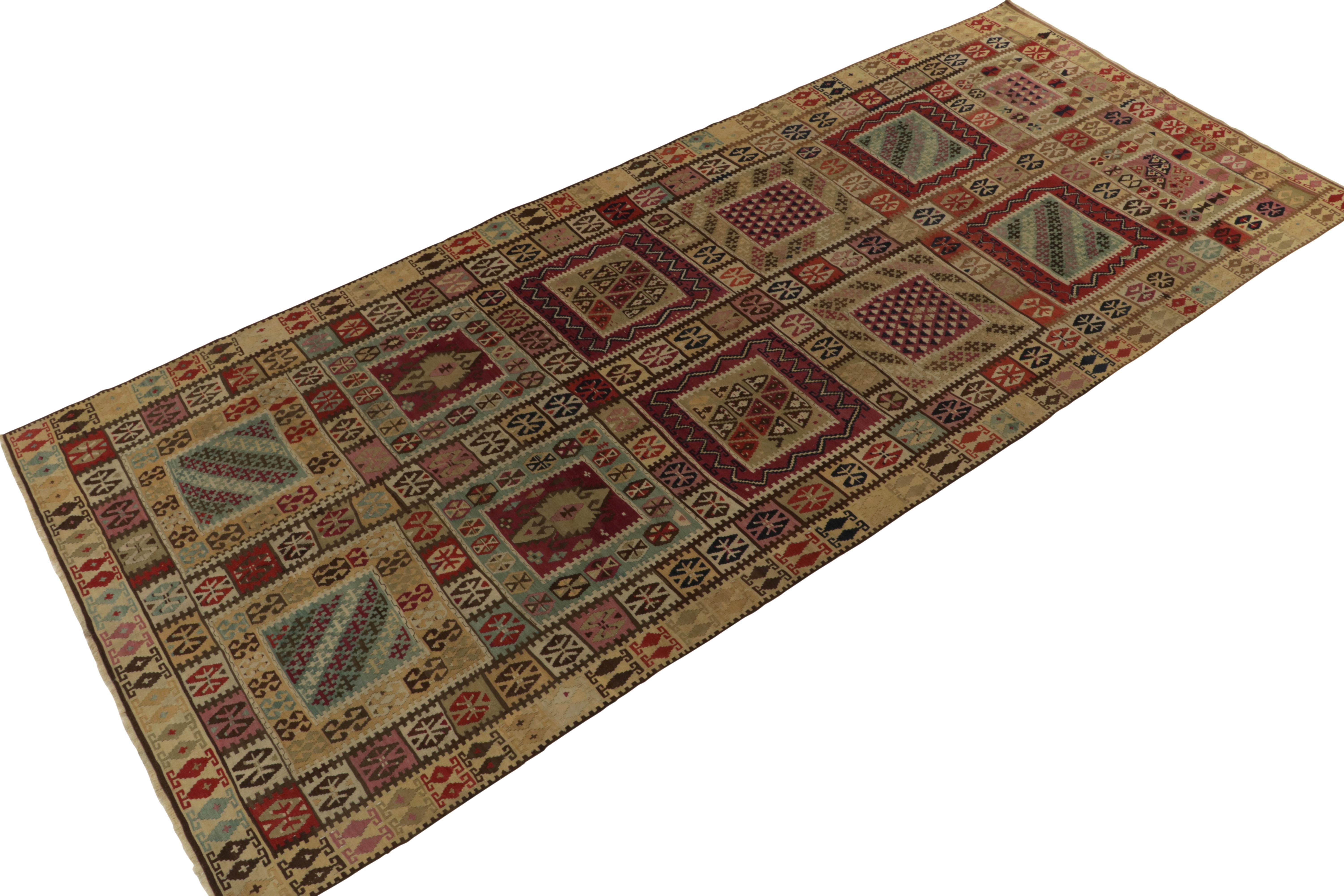 Originating between 1950-1960, a 6x14 vintage mid-century kilim believed to hail from the Sivas province of Turkey. 

Handwoven in wool, the meticulous attention to color variation in this piece stands alone among Sarkisla-native pieces, seldom