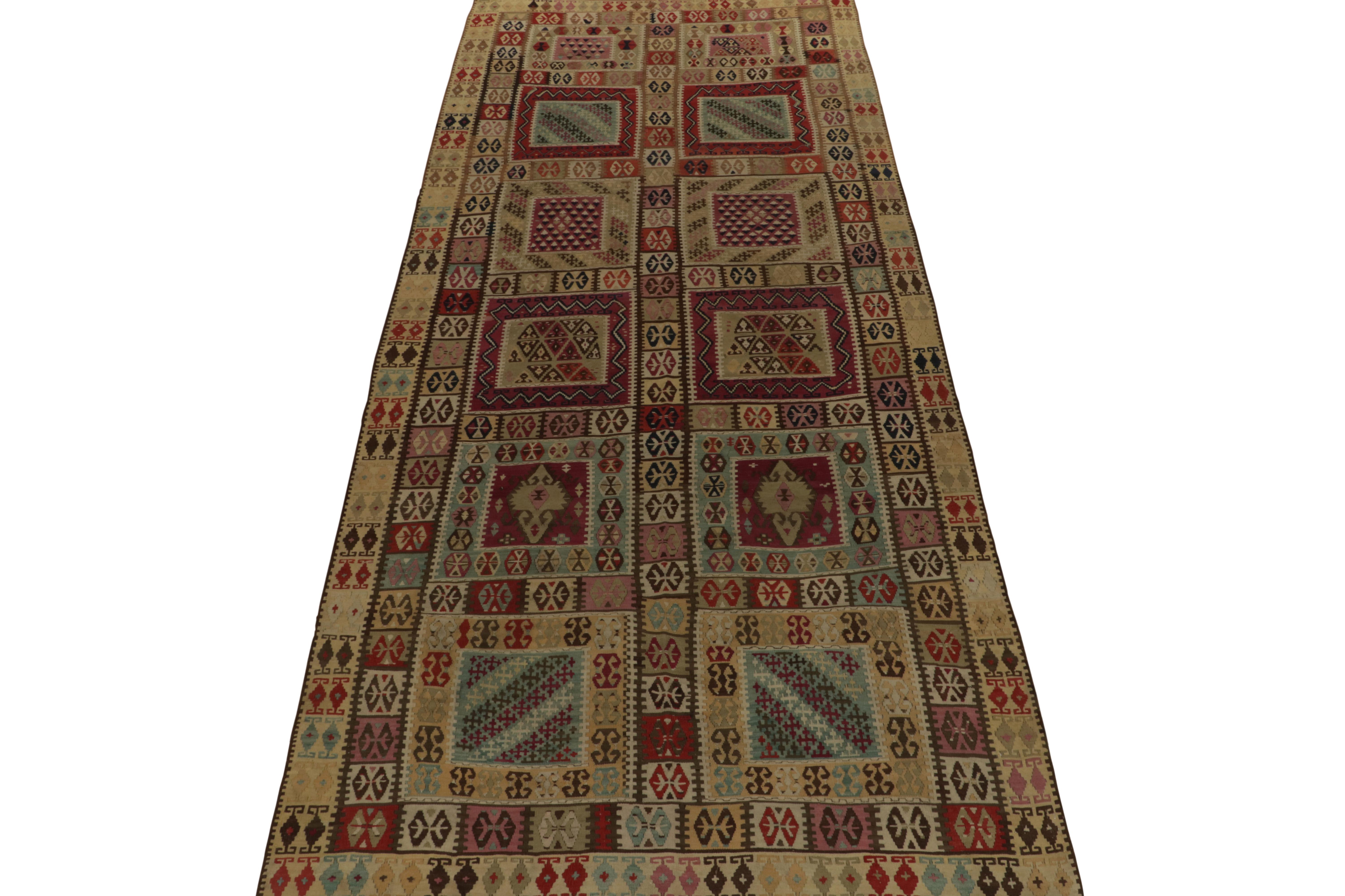Turkish Vintage Mid-Century Tribal Kilim in Multicolor Geometric Patterns by Rug & Kilim For Sale