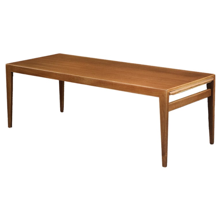 Vintage MidCentury Scandinavian Modern Teak Wood Coffee Table with Pull