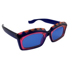 Vintage Midcentury Sculptural Blue & Pink Sunglasses 1960's Made in Italy
