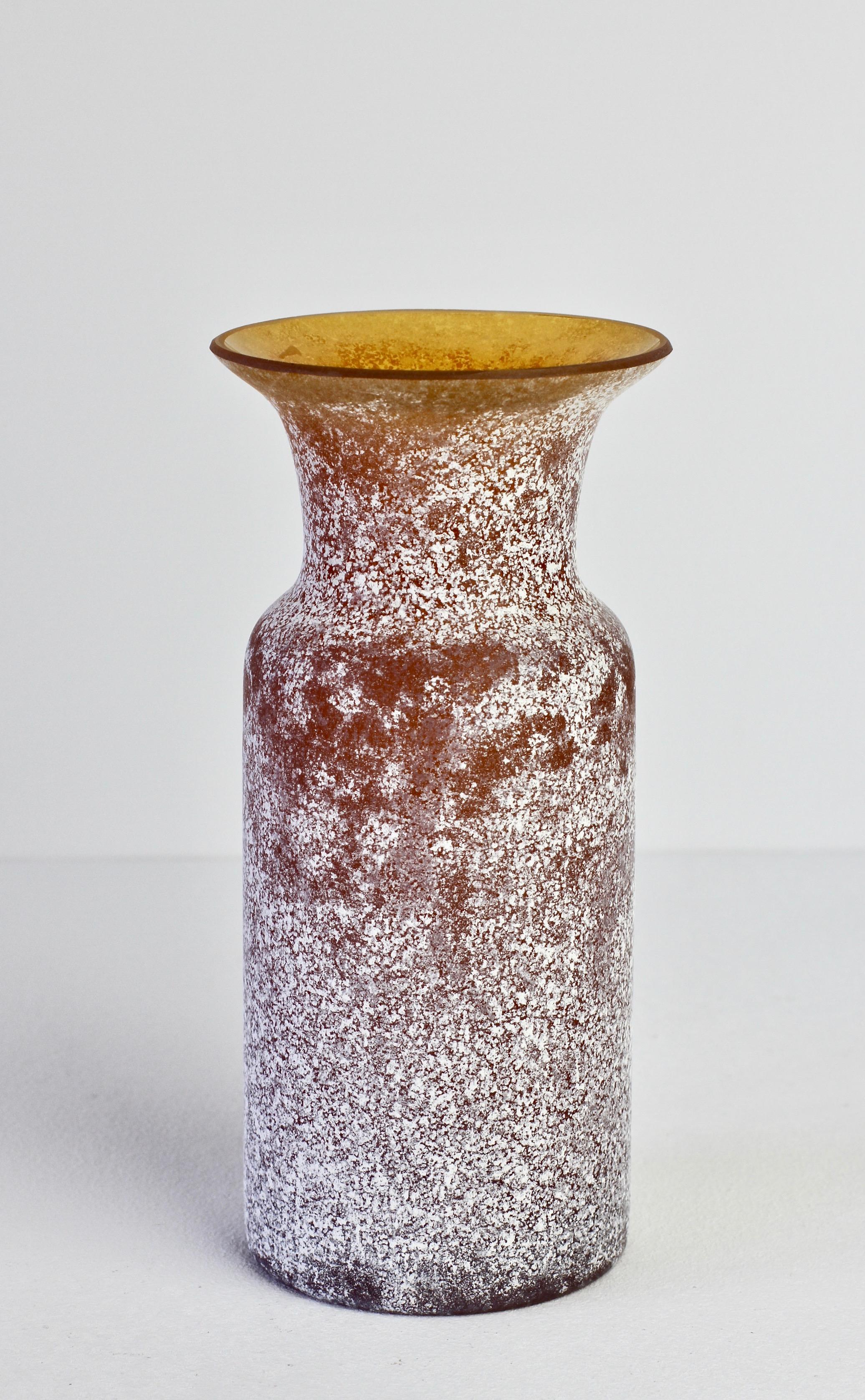 Beautiful 'a Scavo' brown colored / coloured glass vase or vessel by Seguso Vetri d'Arte Murano, Italy. Elegant in form and showing extraordinary craftsmanship with the use of the 'Scavo' technique to replicate to look and feel of ancient Roman