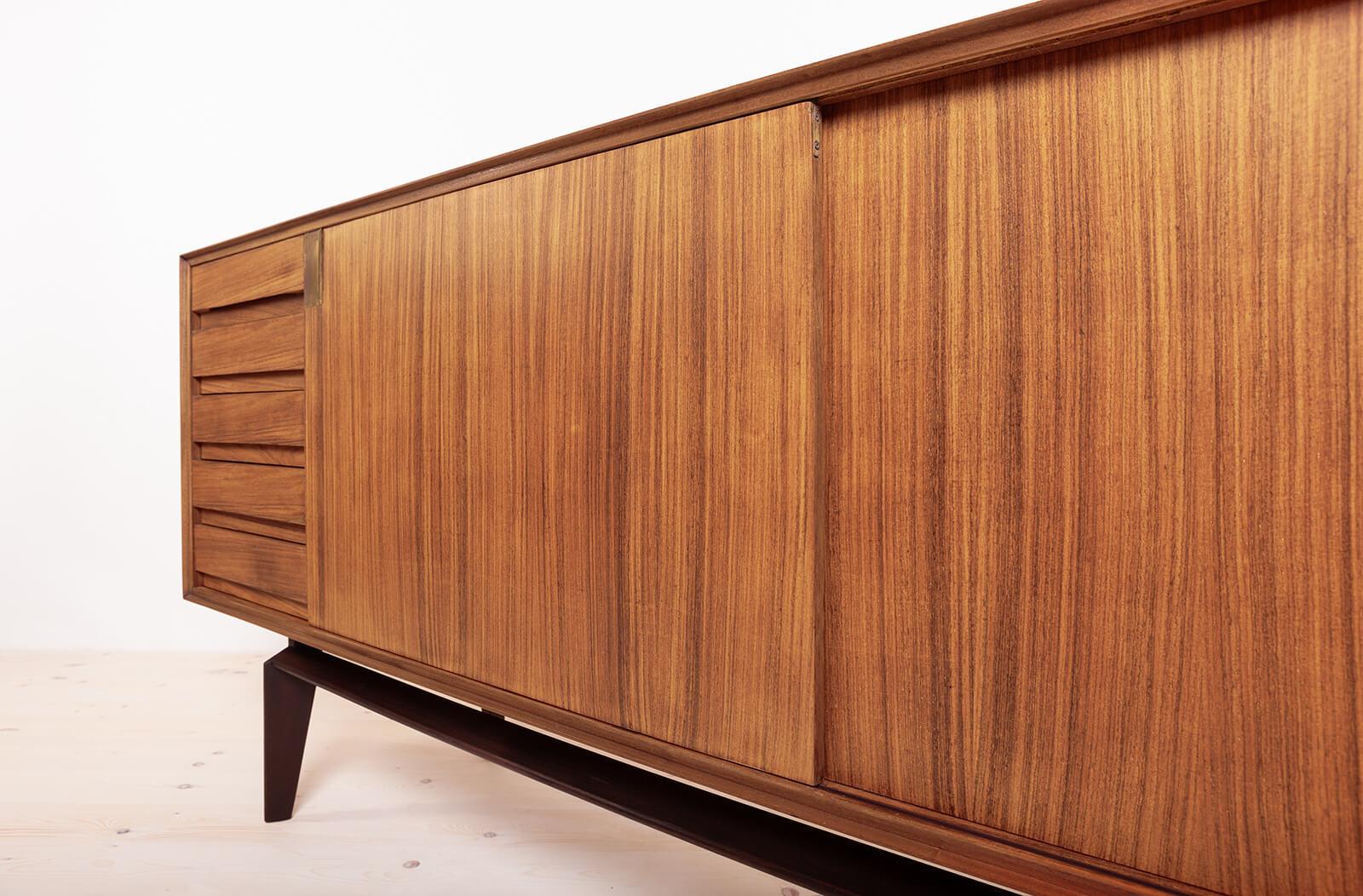 Vintage Midcentury Sideboard: Edmondo Palutari Design, Teak Wood & Brass Details 5