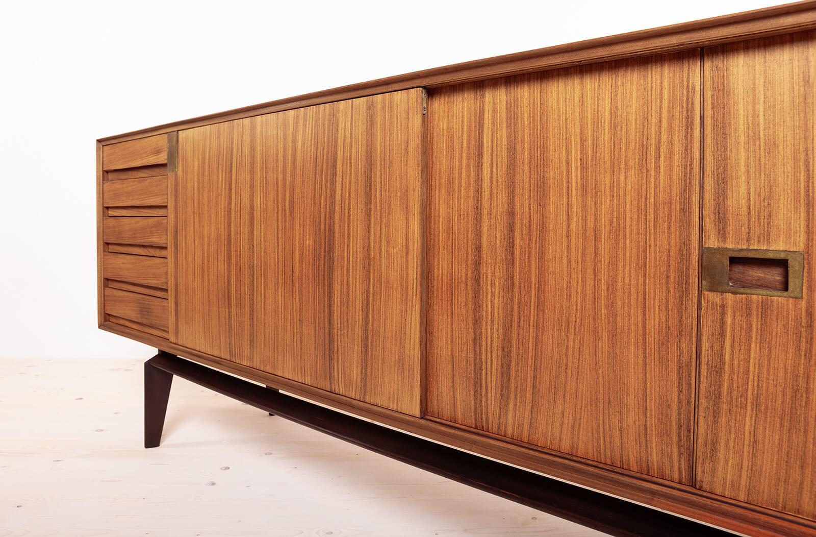 Vintage Midcentury Sideboard: Edmondo Palutari Design, Teak Wood & Brass Details 6