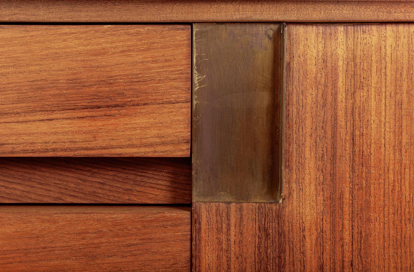 Vintage Midcentury Sideboard: Edmondo Palutari Design, Teak Wood & Brass Details 8