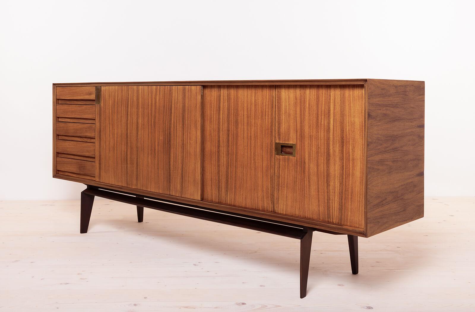 Mid-20th Century Vintage Midcentury Sideboard: Edmondo Palutari Design, Teak Wood & Brass Details