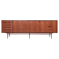 Vintage Midcentury Sideboard: Edmondo Palutari Design, Teak Wood & Brass Details