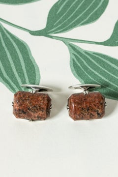 Vintage Midcentury silver and granite cufflinks, Finland, 1960s