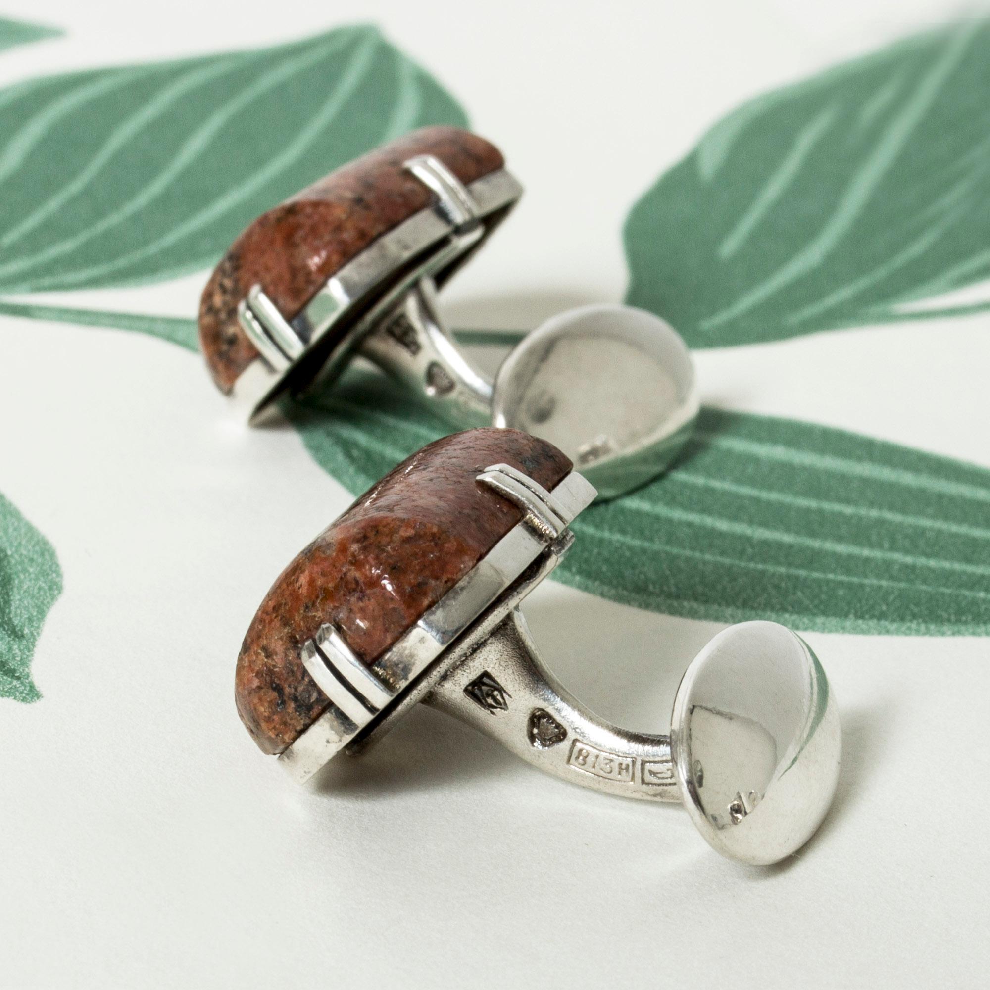 Women's or Men's Vintage Midcentury silver and granite cufflinks, Finland, 1960s For Sale