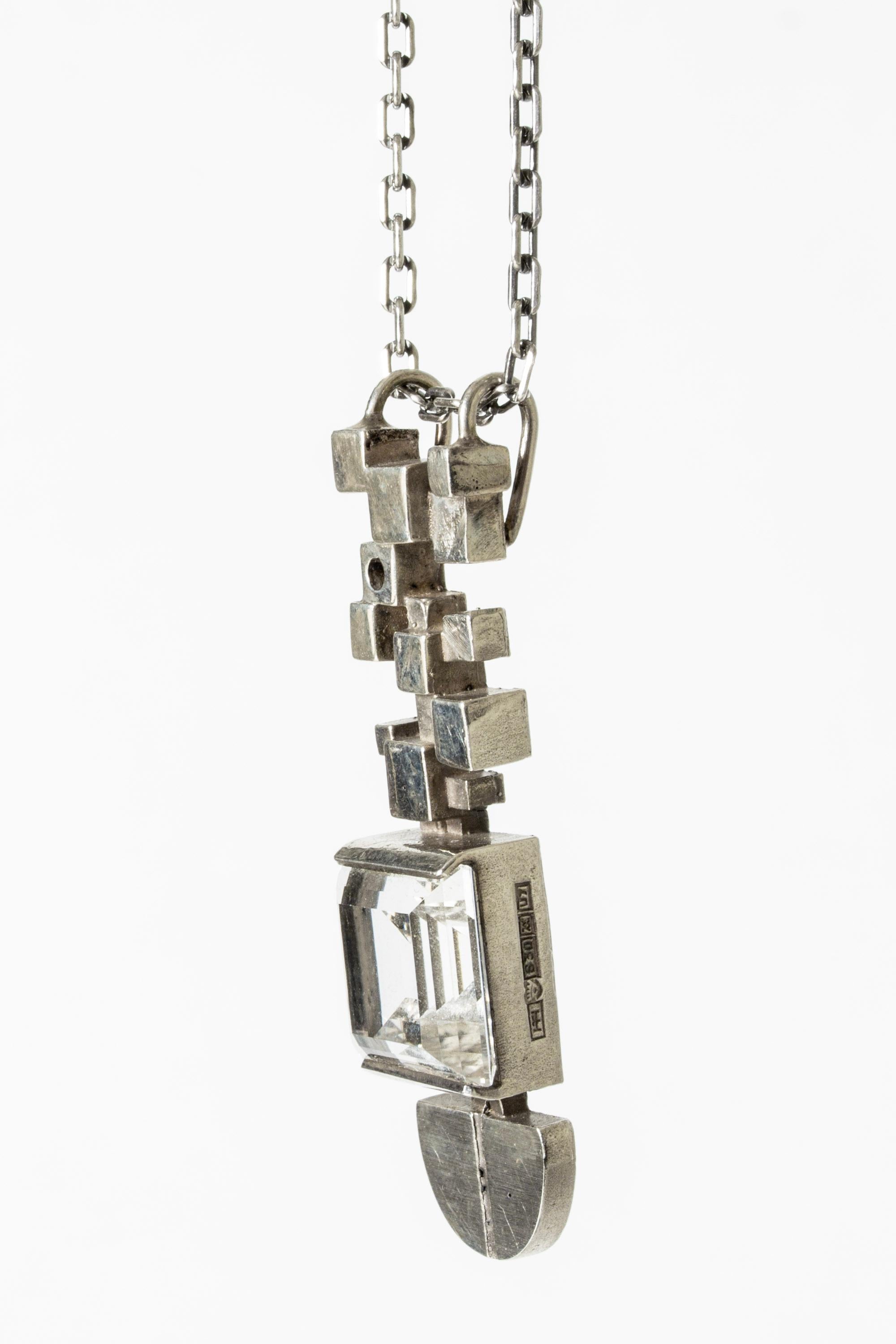 Modernist Vintage Midcentury Silver and Rock Crystal Pendant, Jorma Laine, 1973