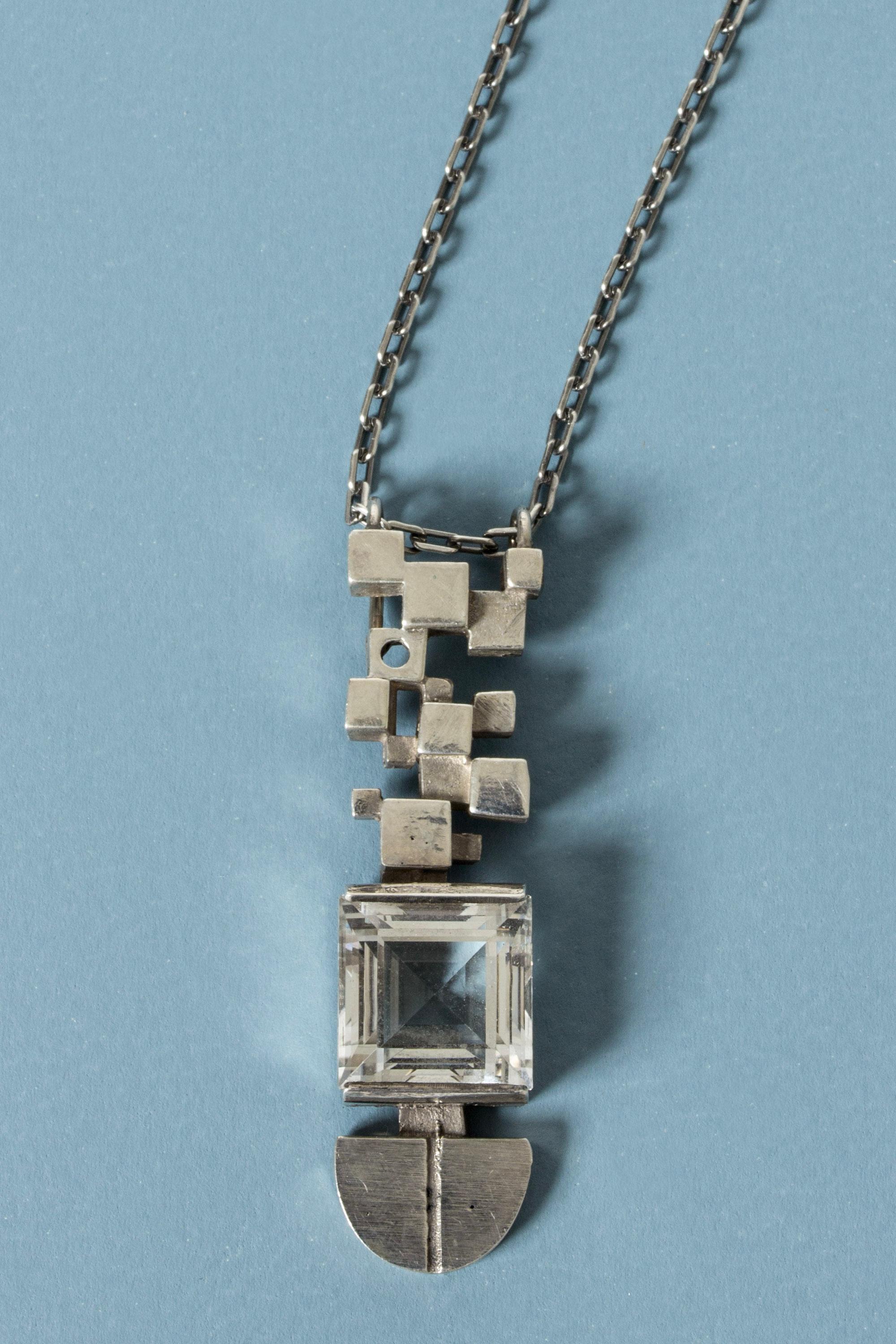 Vintage Midcentury Silver and Rock Crystal Pendant, Jorma Laine, 1973 In Good Condition In Stockholm, SE