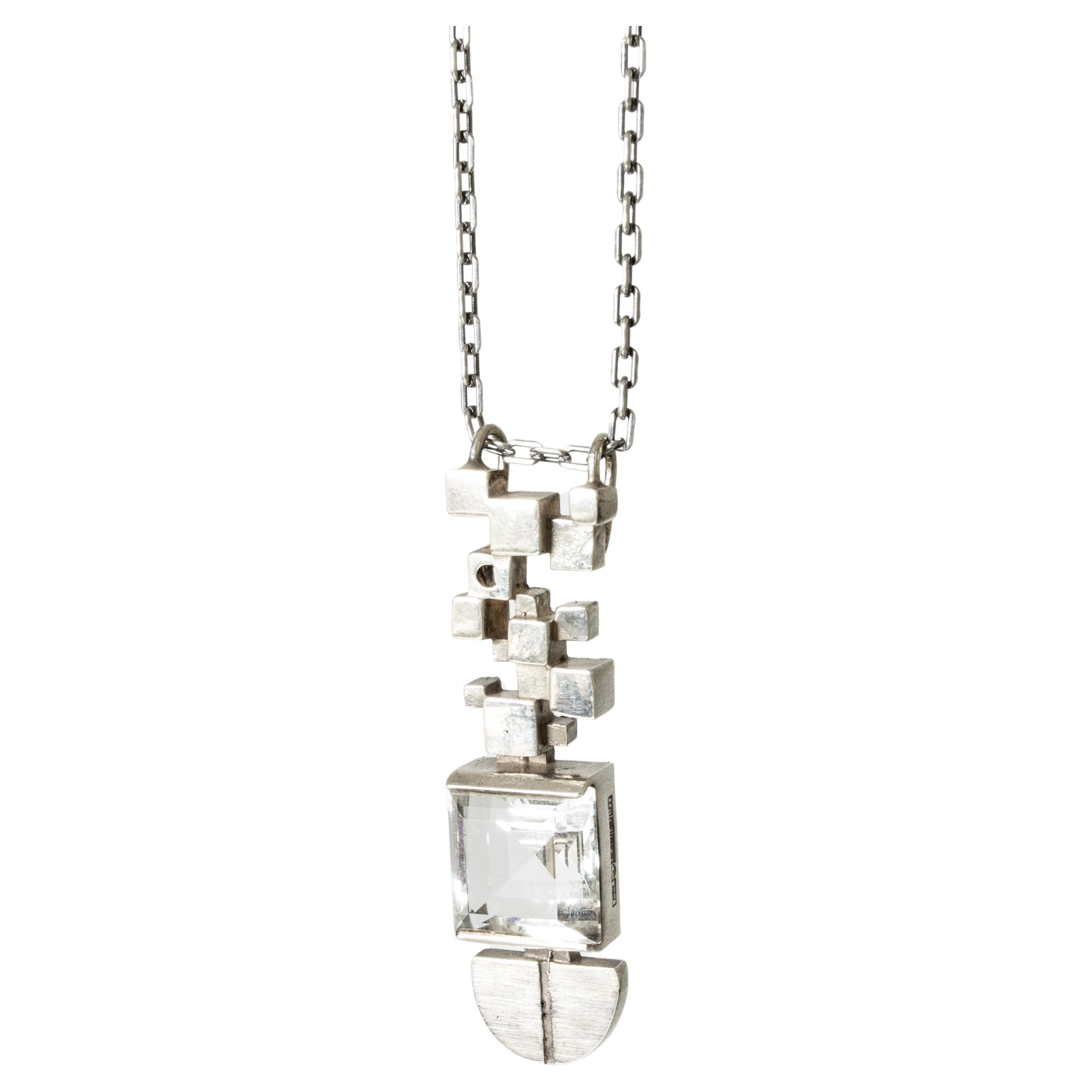 Vintage Midcentury Silver and Rock Crystal Pendant, Jorma Laine, 1973