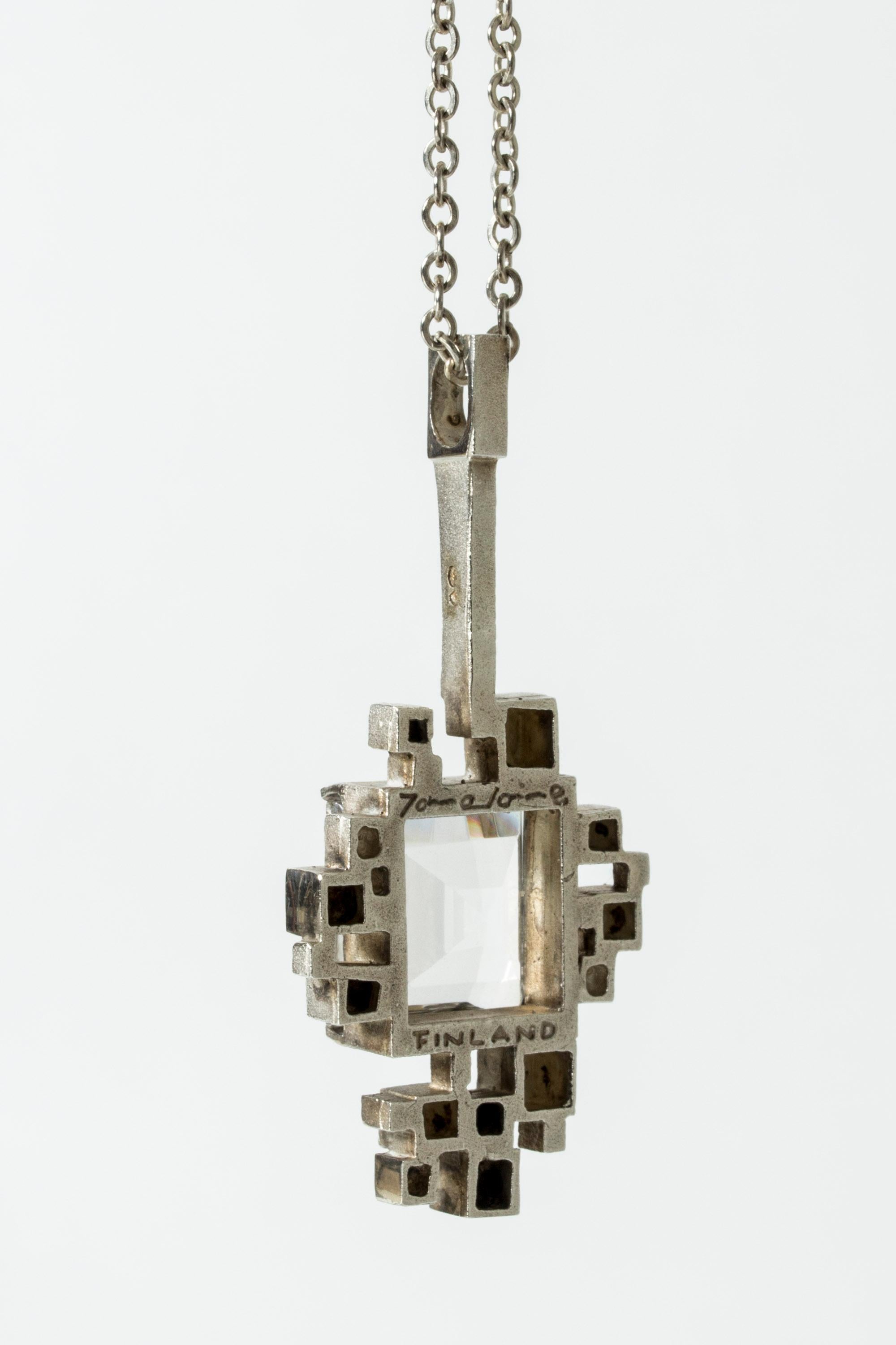 Modernist Vintage Midcentury silver and rock crystal pendant, Jorma Laine, 1975