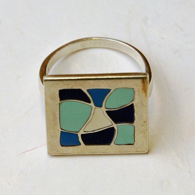 Antique Plate Rings Vintage Midcentury Silver Ring with a Big Colored Plate, 1960s For Sale ...