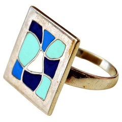 Vintage Midcentury Silver Ring with a Big Colored Plate, 1960s