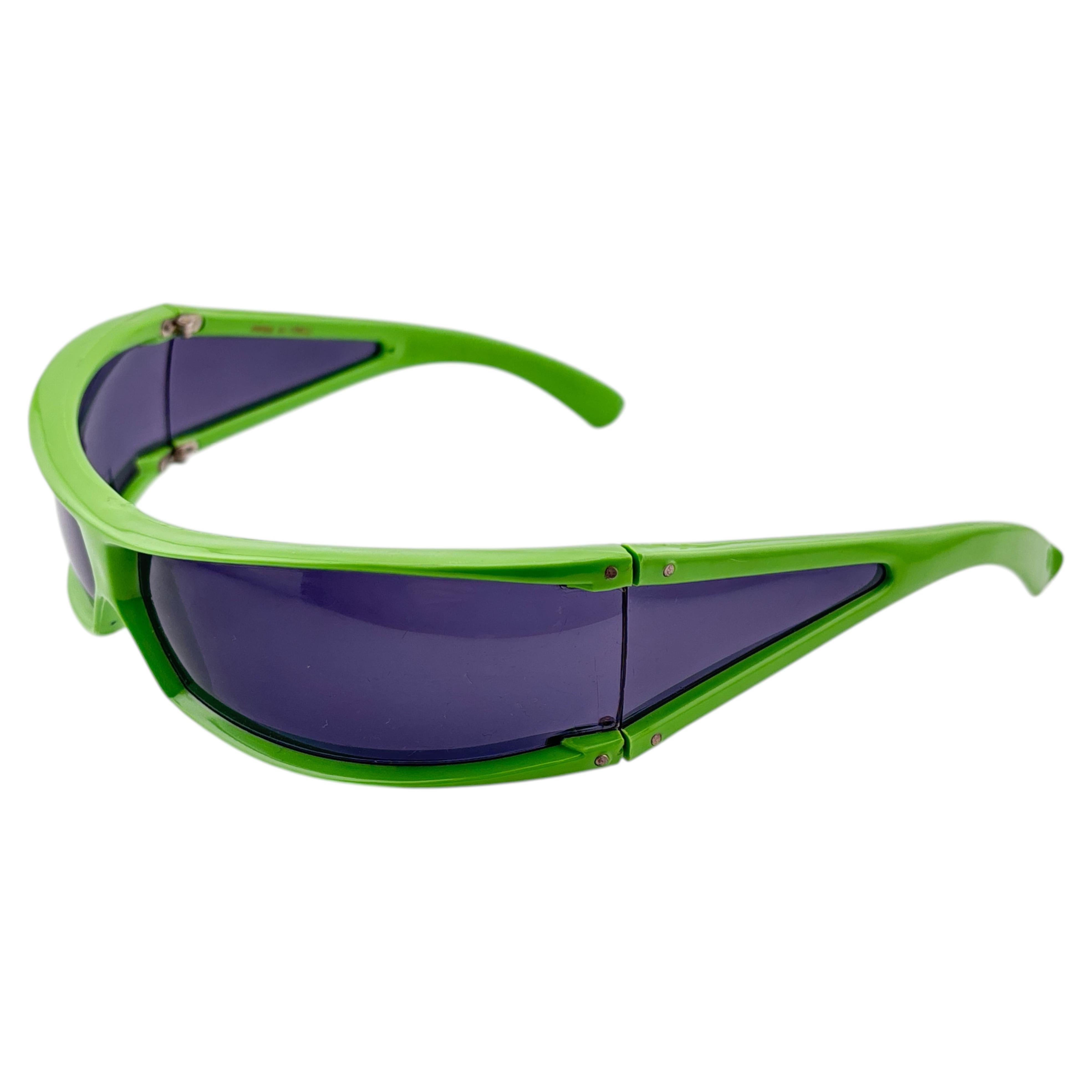 Vintage Midcentury Solflex Green Mask Wrap Around Frame Italy Made Sunglasses