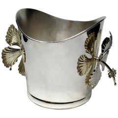 Antique Midcentury Sterling Wine Cooler Champagne Bucket Hibiscus Flowers, 1950