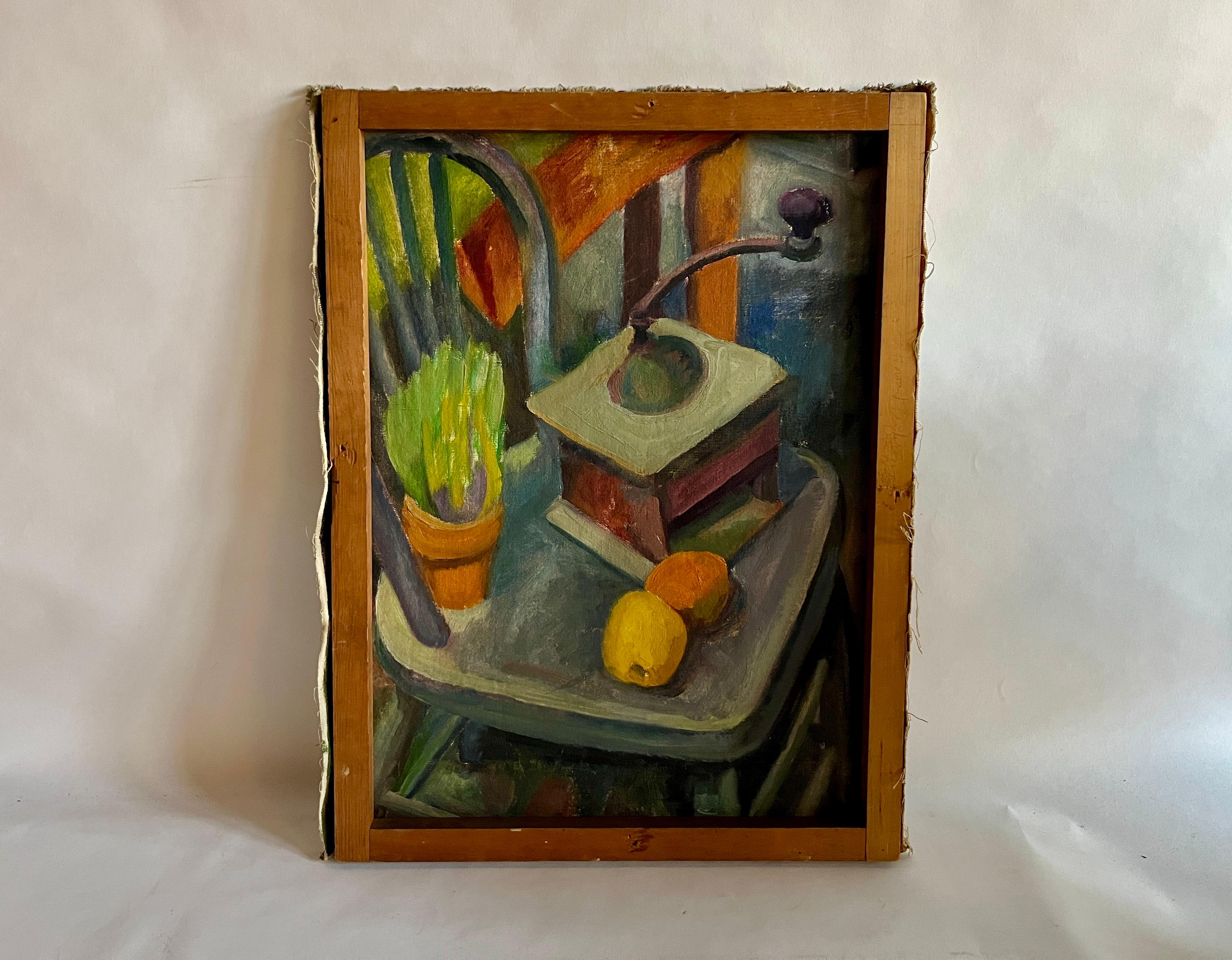 Vintage-Stillleben aus der Mitte des Jahrhunderts, Ölgemälde auf Leinwand, nach der Party im Angebot 3