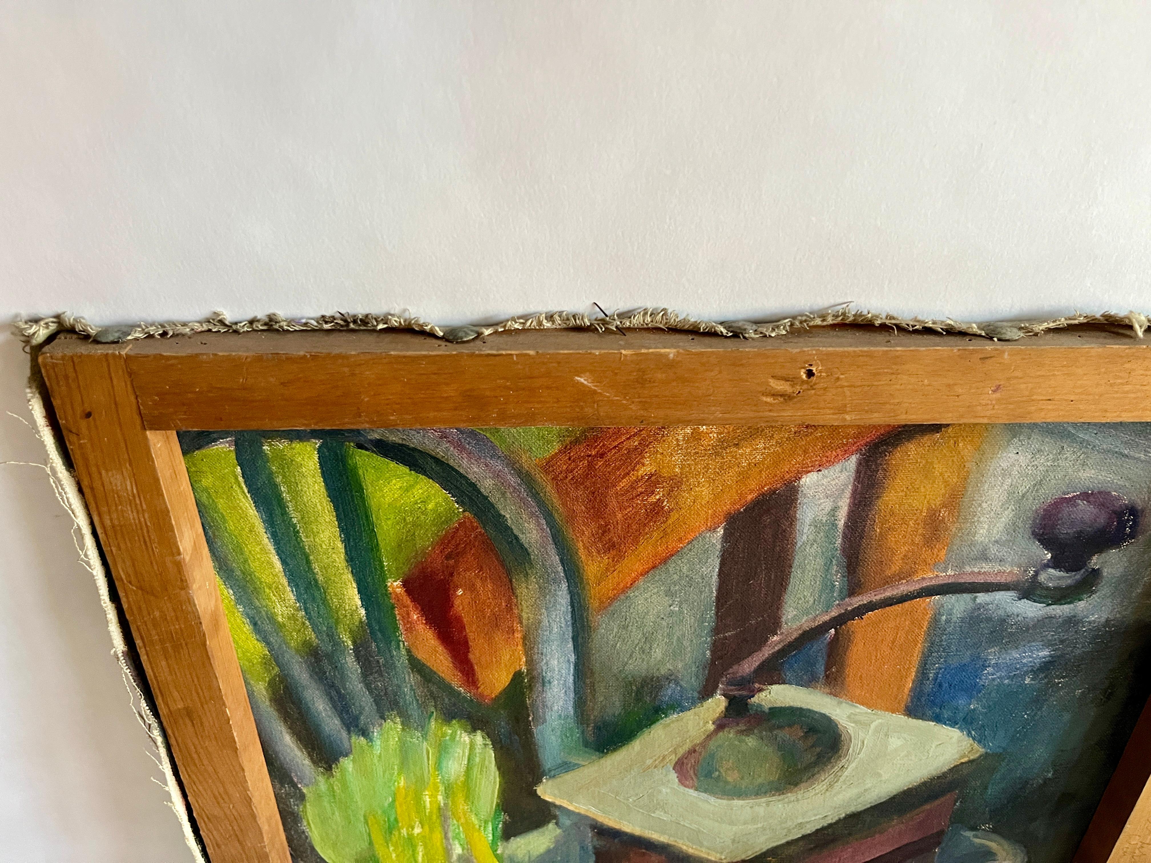 Vintage-Stillleben aus der Mitte des Jahrhunderts, Ölgemälde auf Leinwand, nach der Party im Angebot 4