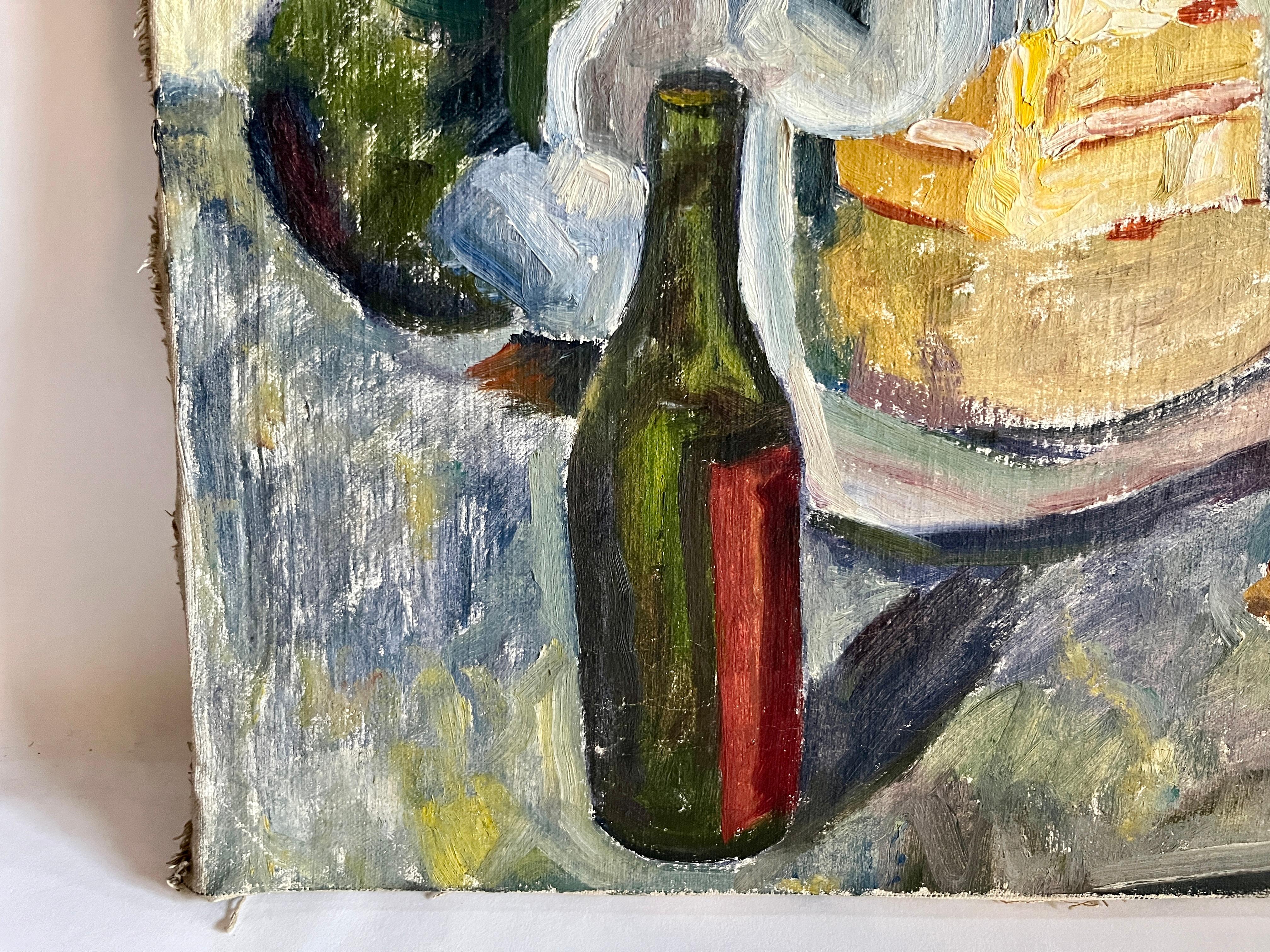 Vintage-Stillleben aus der Mitte des Jahrhunderts, Ölgemälde auf Leinwand, nach der Party (Moderne der Mitte des Jahrhunderts) im Angebot