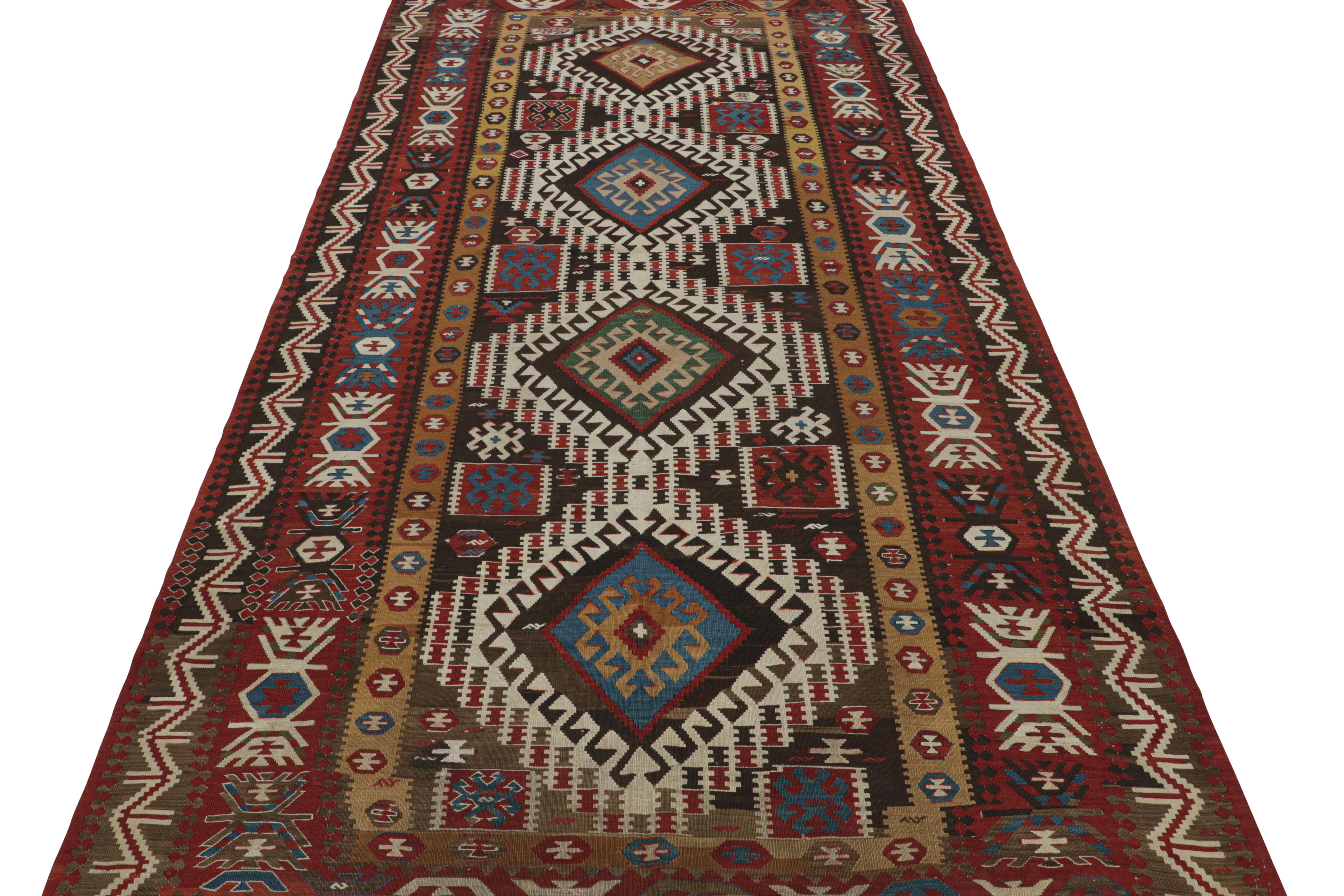 Vintage Midcentury Surakhani Geometric Beige-Brown and Burgundy Wool Kilim Rug In Good Condition For Sale In Long Island City, NY