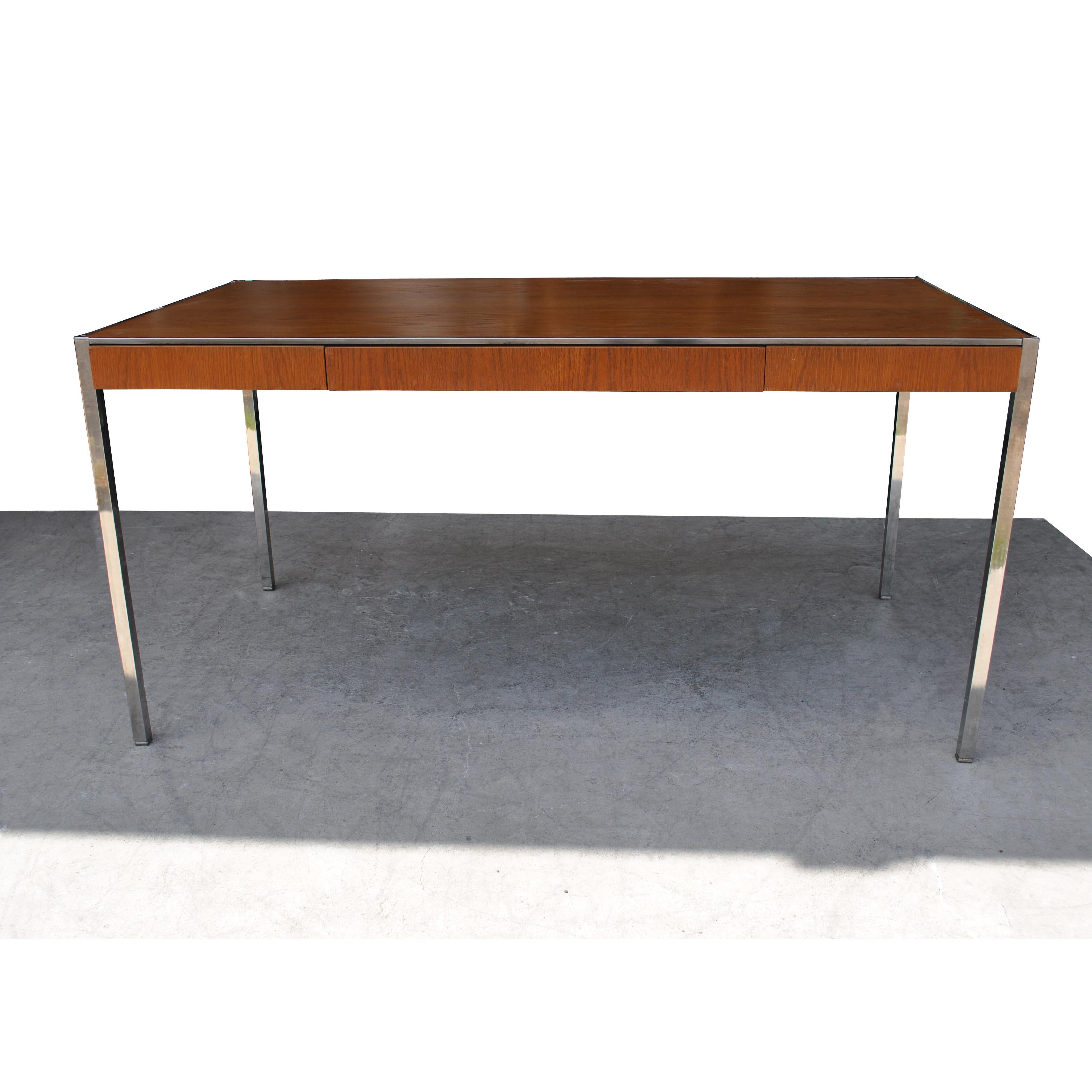 Vintage Midcentury Table Desk Oak Chrome by Davis Allen In Good Condition In Pasadena, TX