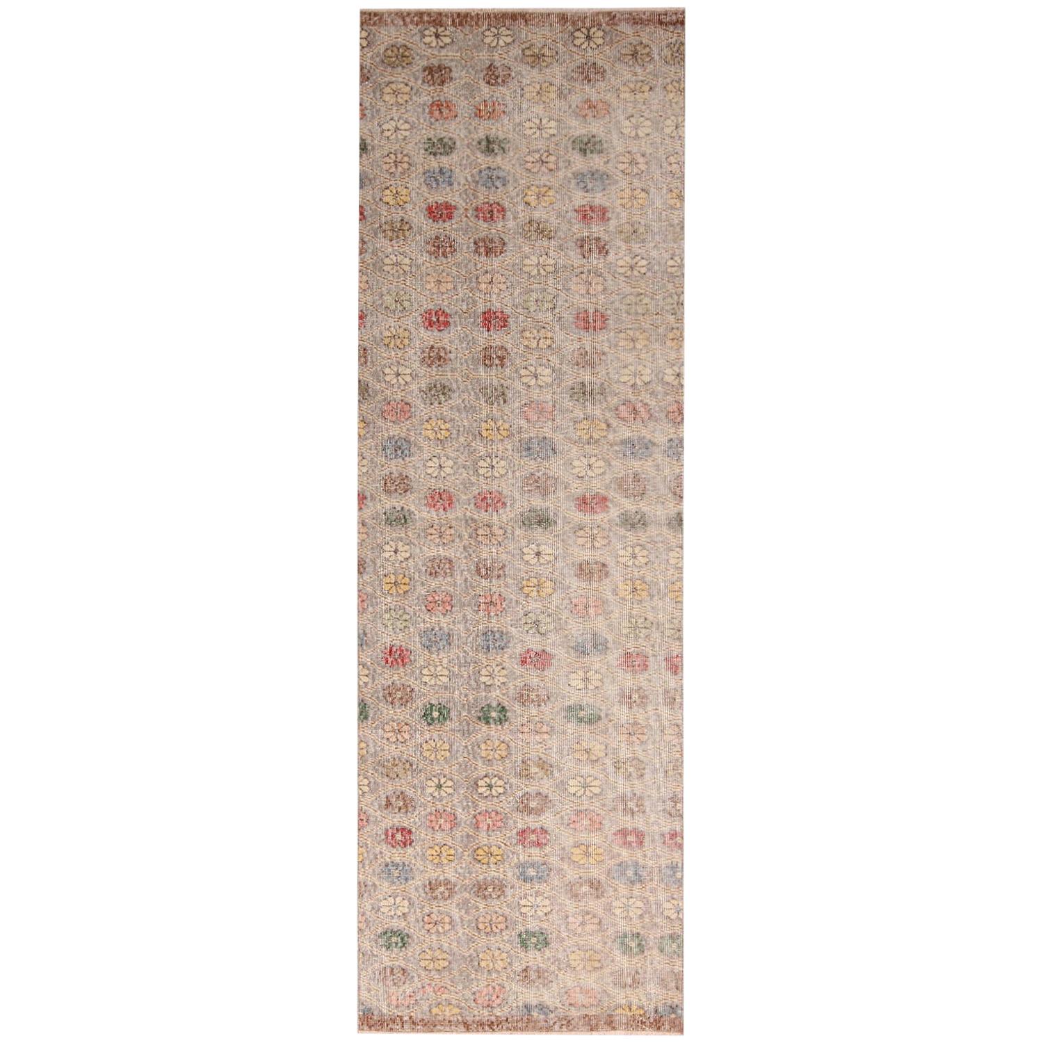 Vintage Midcentury Wool Runner with Multi-Color Floral Pattern by Rug & Kilim For Sale
