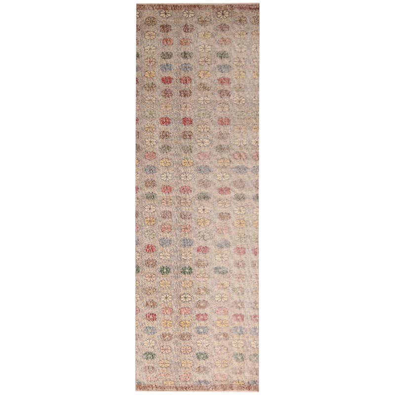 Vintage Midcentury Geometric Green and Multi-Color Wool Runner by Rug ...