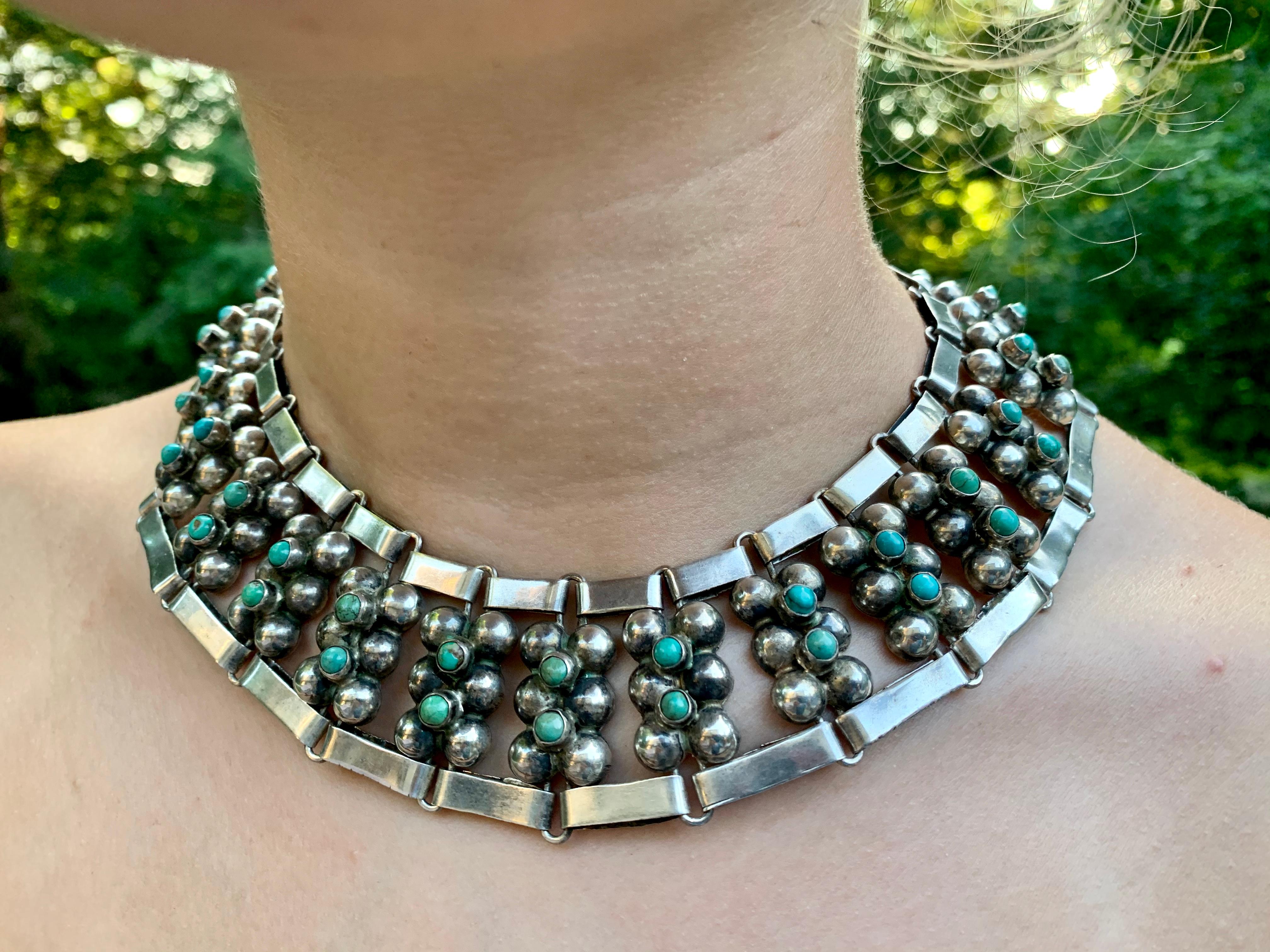Details about   Women's Turquoise Necklace .925 Silver Taxo Mexico Signed GCOI Circa 1980's 